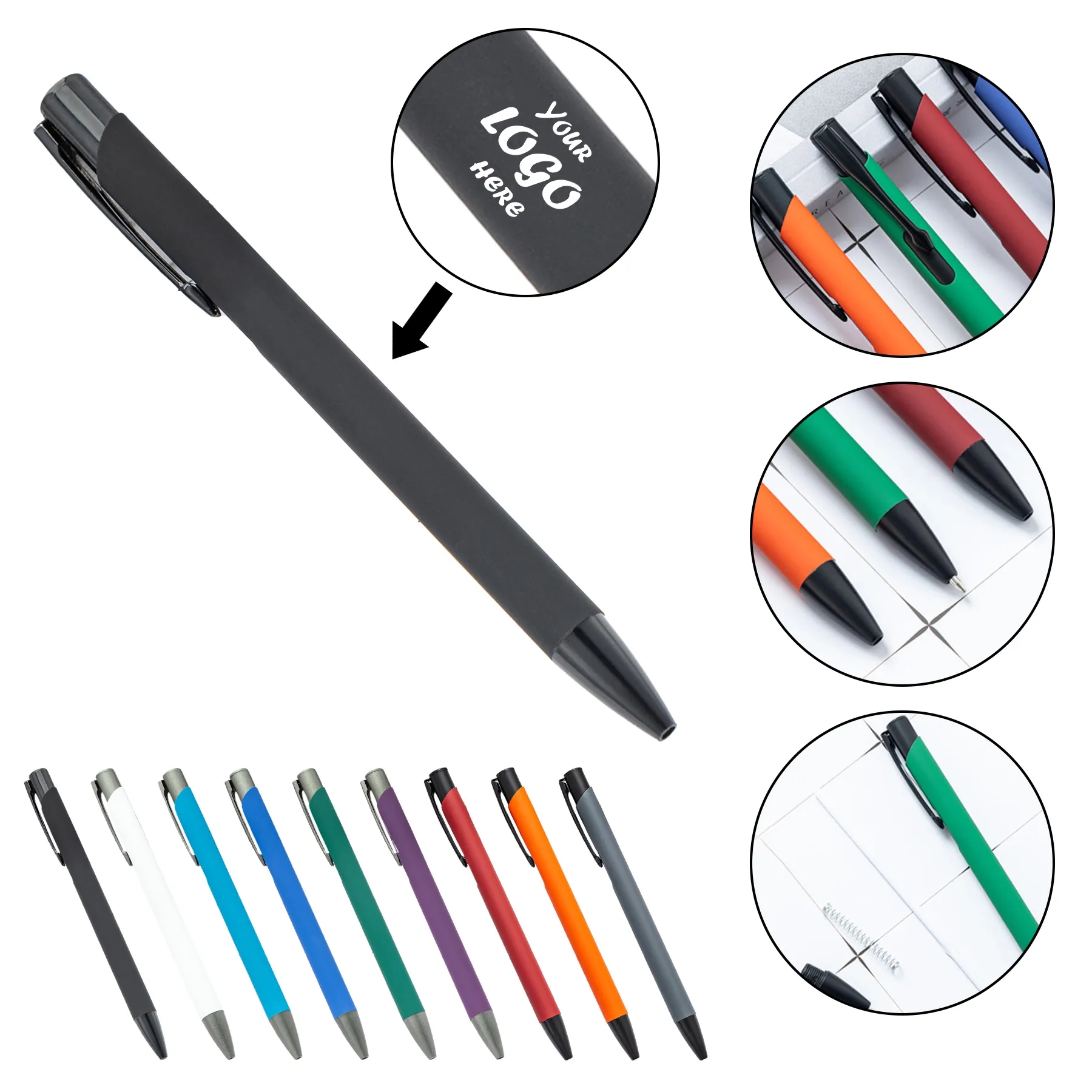 Soft Touch Metal Click Pen With Silver Laser Logo