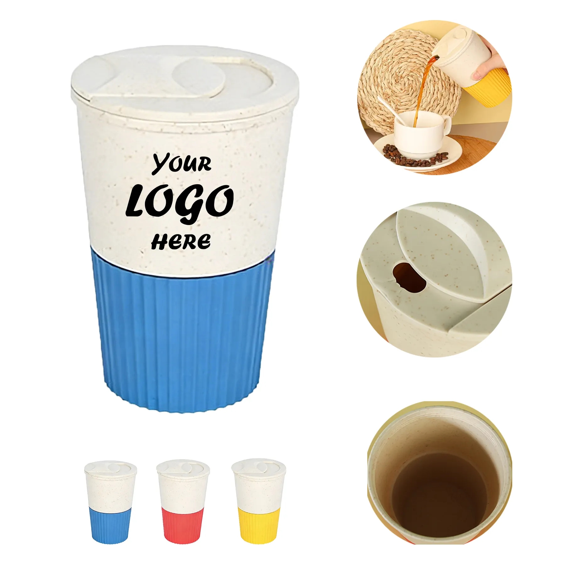 Reusable Wheat Straw Coffee Cup With Lid For Travel