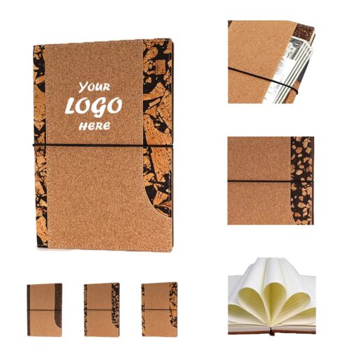 Eco Coffee Grounds Cork Notebook With Elastic Pocket