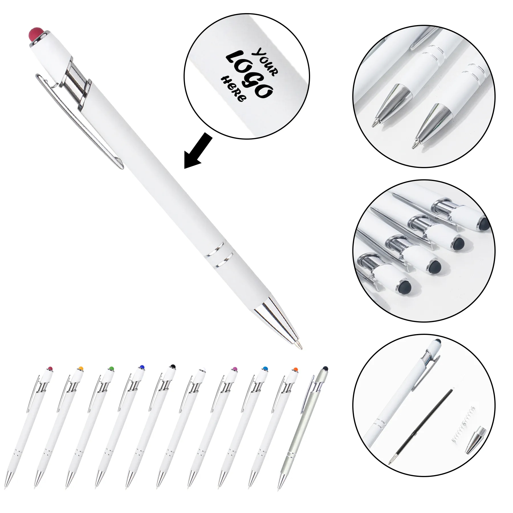 Ellipse Softy White Barrel Pen w/ Stylus - ColorJet