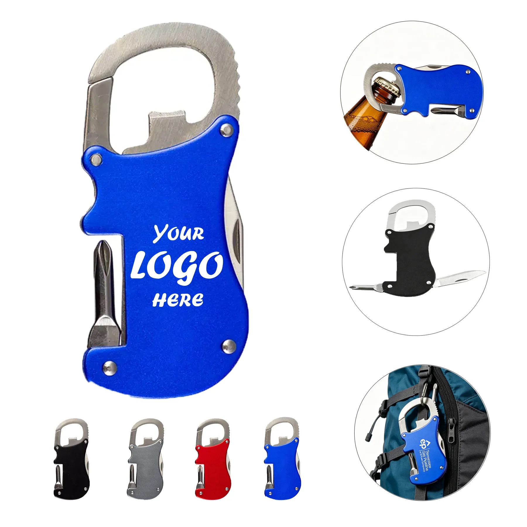 Metal Carabiner Bottle Opener With Pocket Tool Set