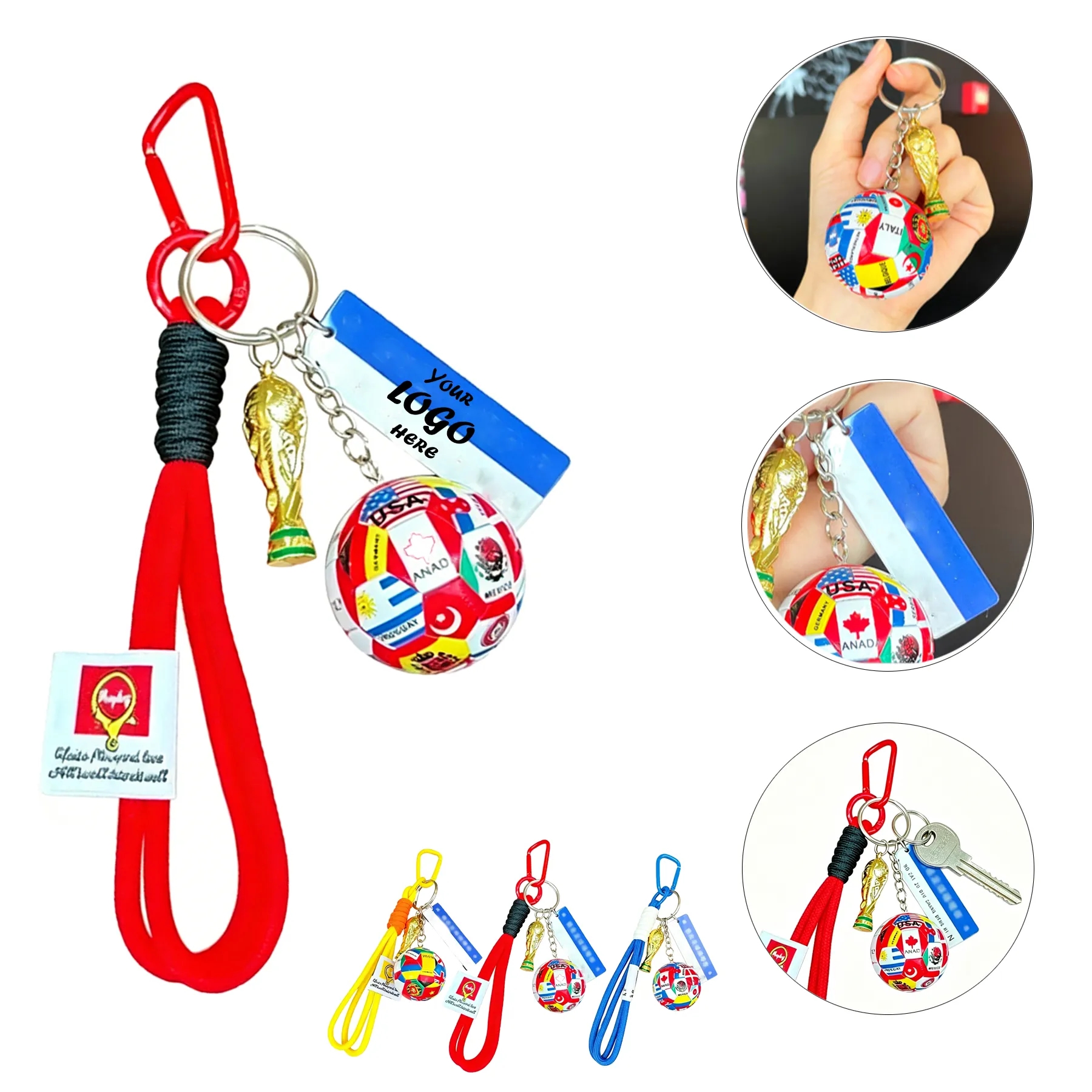 International Soccer Keychain Set With Trophy Charm