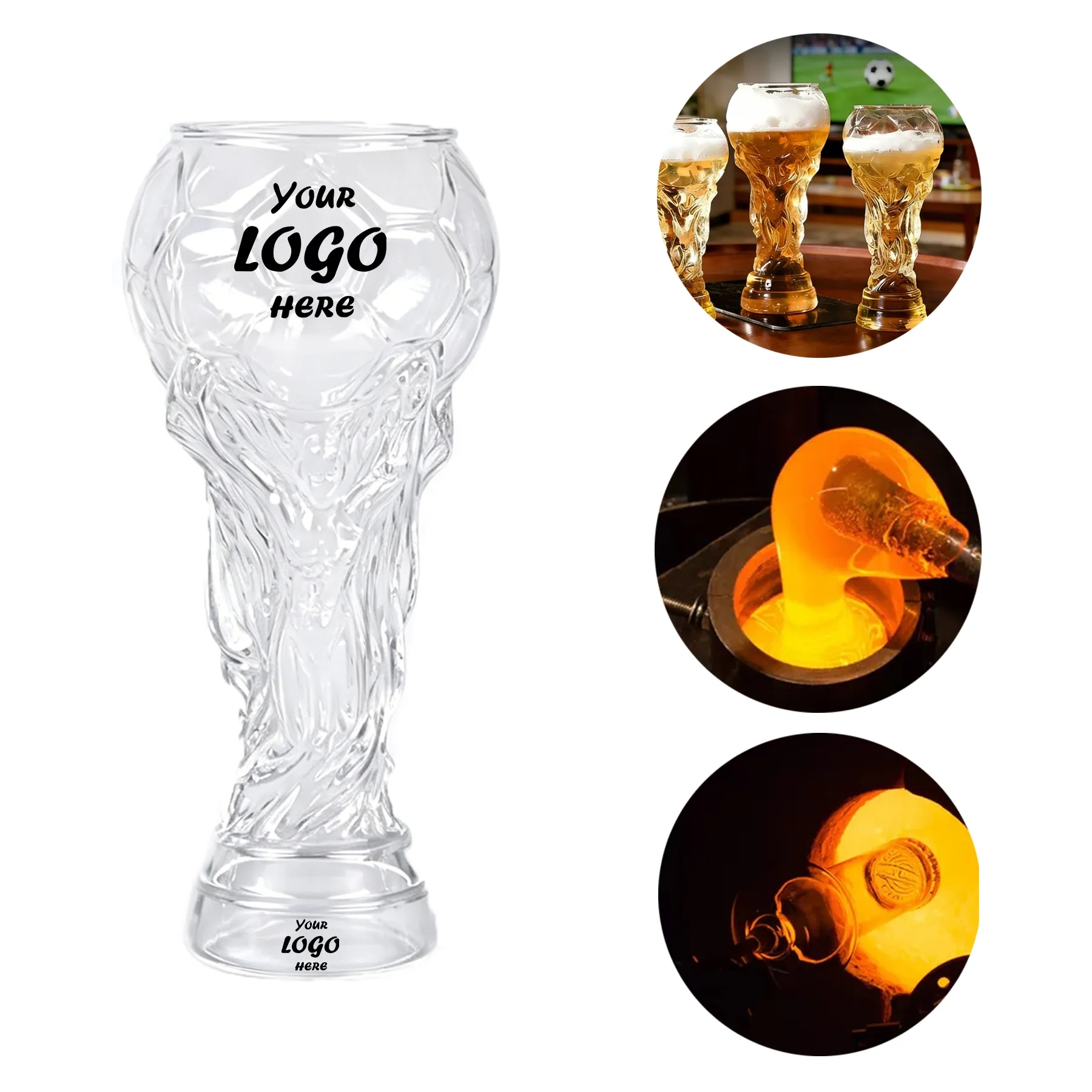 16 Oz Soccer Trophy Glass Beer Mug For Watch Parties