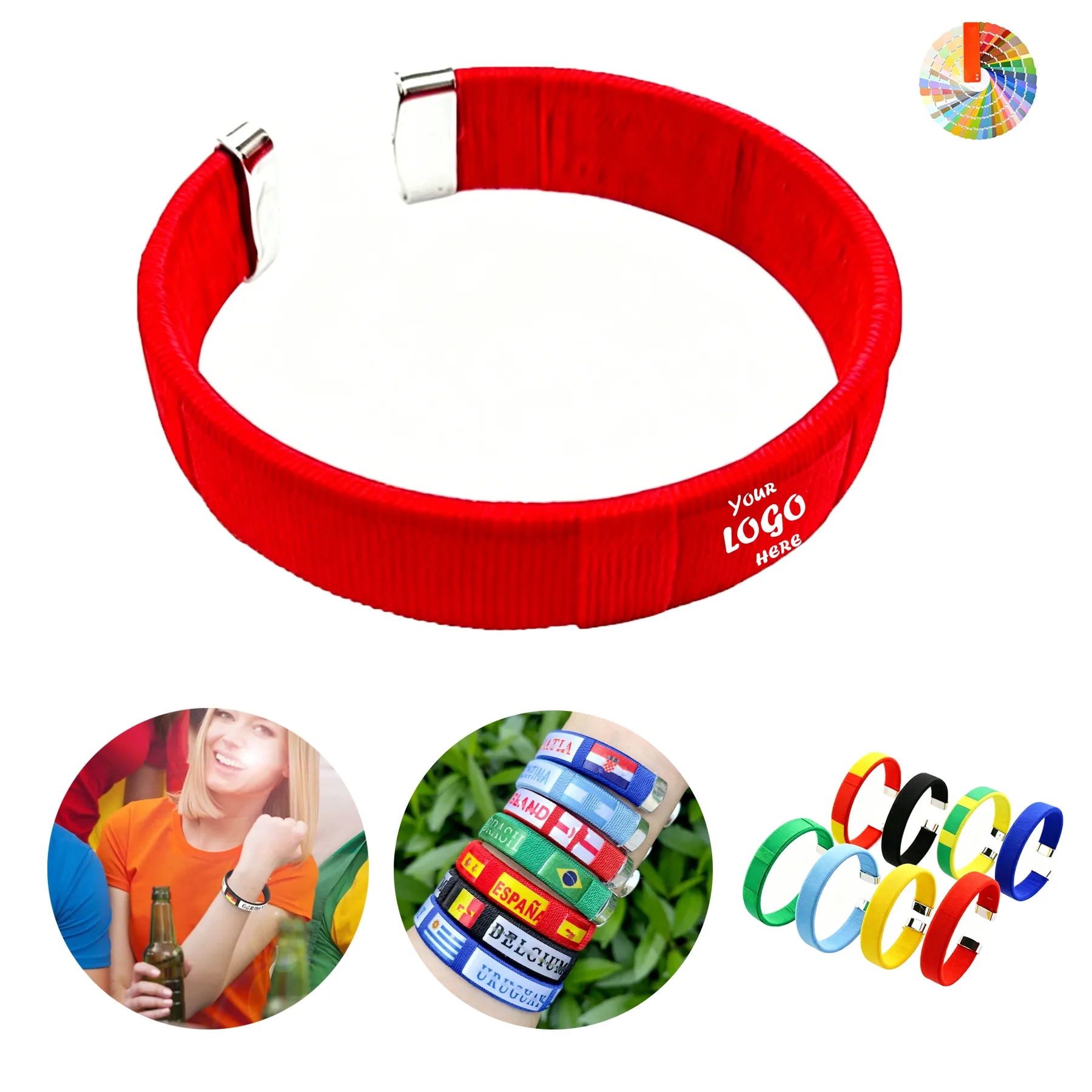 Flag Color Soccer Fan Ribbon Bracelet For Events