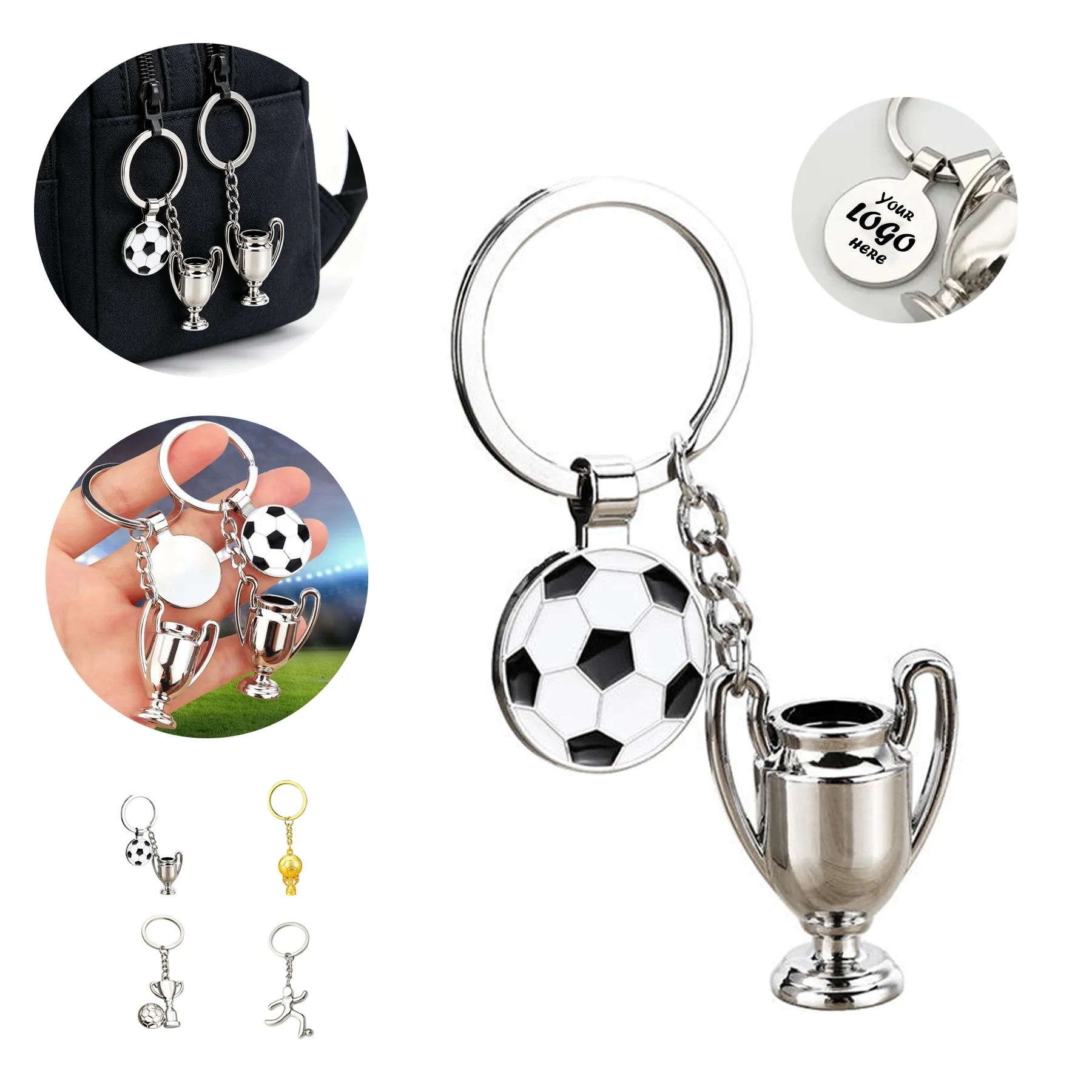 Stainless Soccer Trophy Keychain For Fan Giveaways