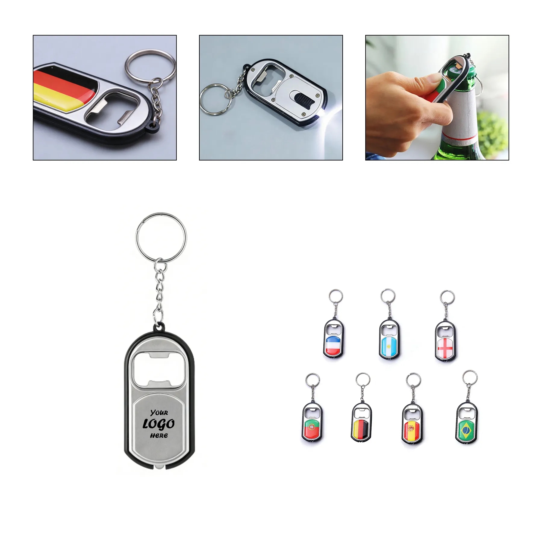 Bottle Opener Luminous Flashlight Keychain For Sports Fan Pr
