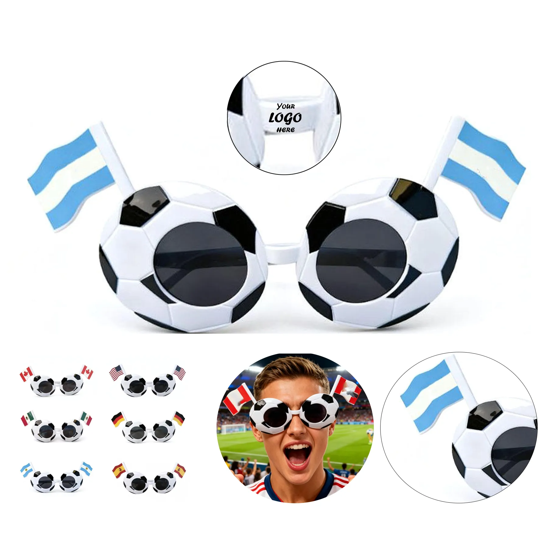 UV400 Soccer Fan Sunglasses With Dual Flag Graphics