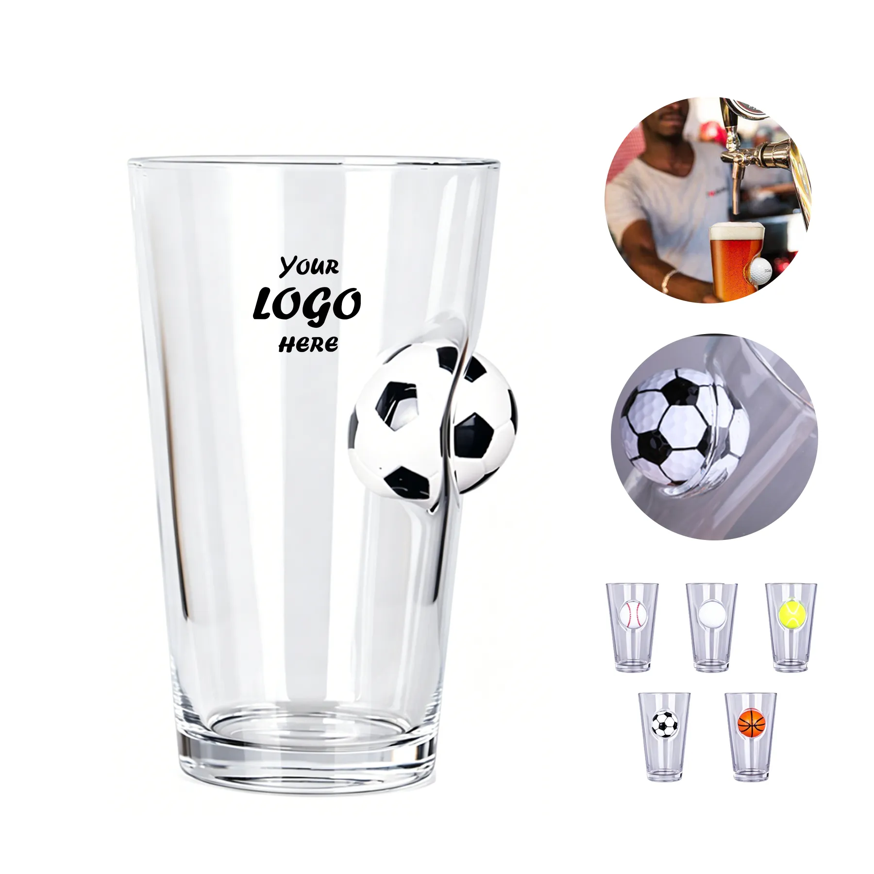 Custom 430ML Soccer Ball Beer Glass For Fan Party Drinks