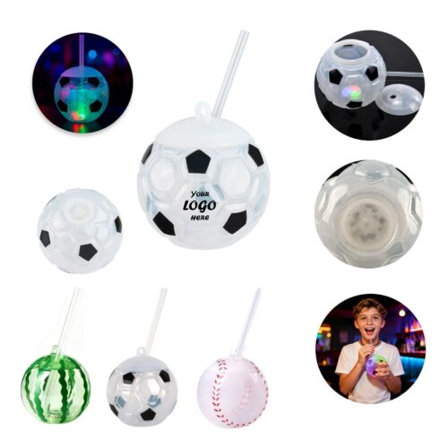 16 Oz Flashing Soccer Bottle With Straw And Light Up Lid