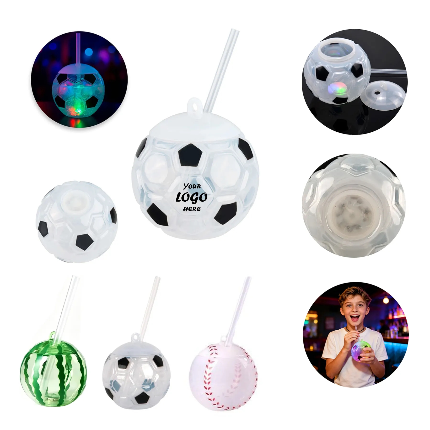 16 Oz Flashing Soccer Bottle With Straw And Light Up Lid