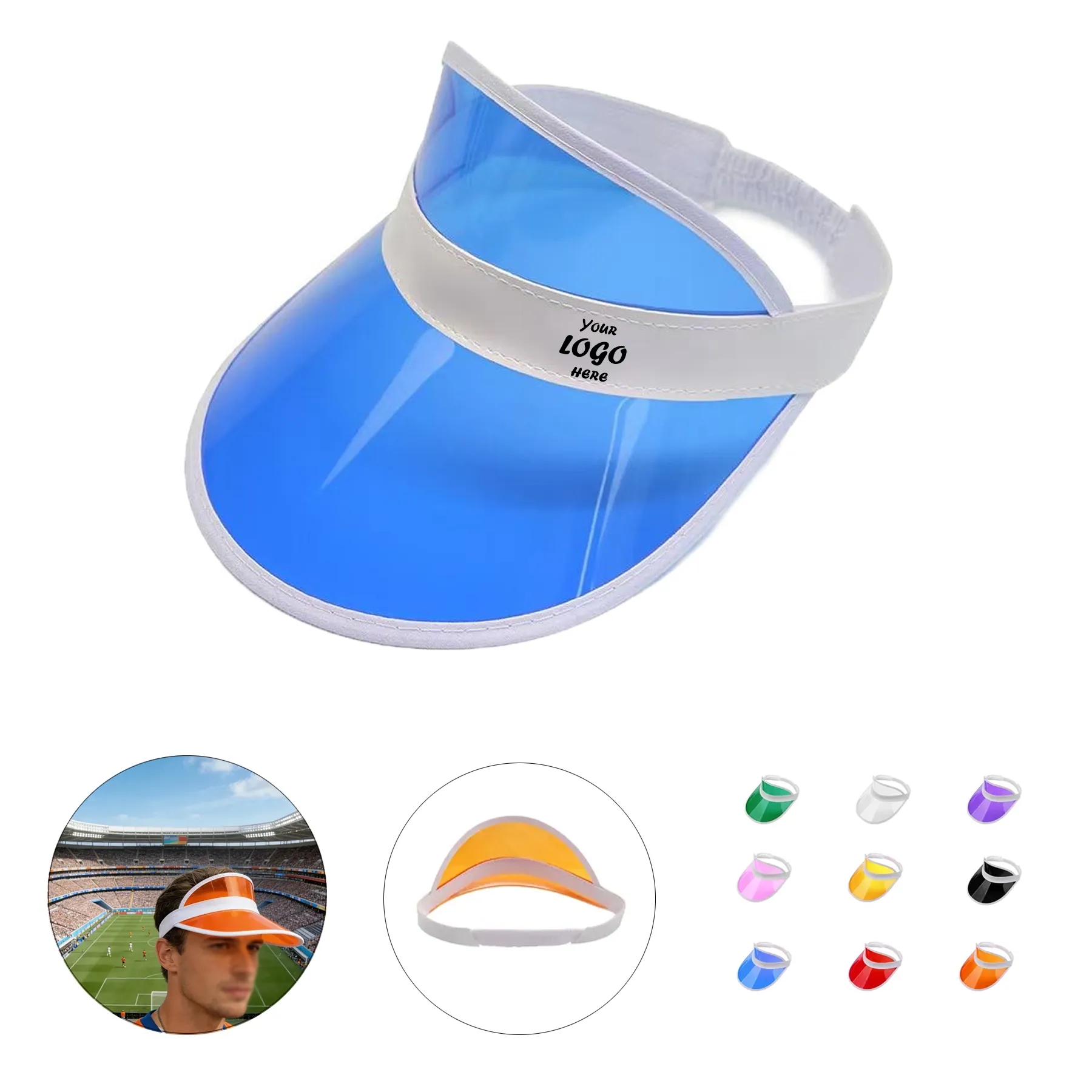 Transparent PVC Soccer Sun Visor Hat For Fan Events