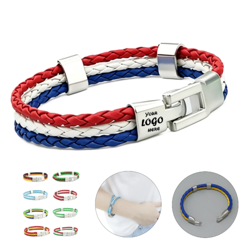 Braided Flag Bracelet With PU Cord And Alloy Clasp