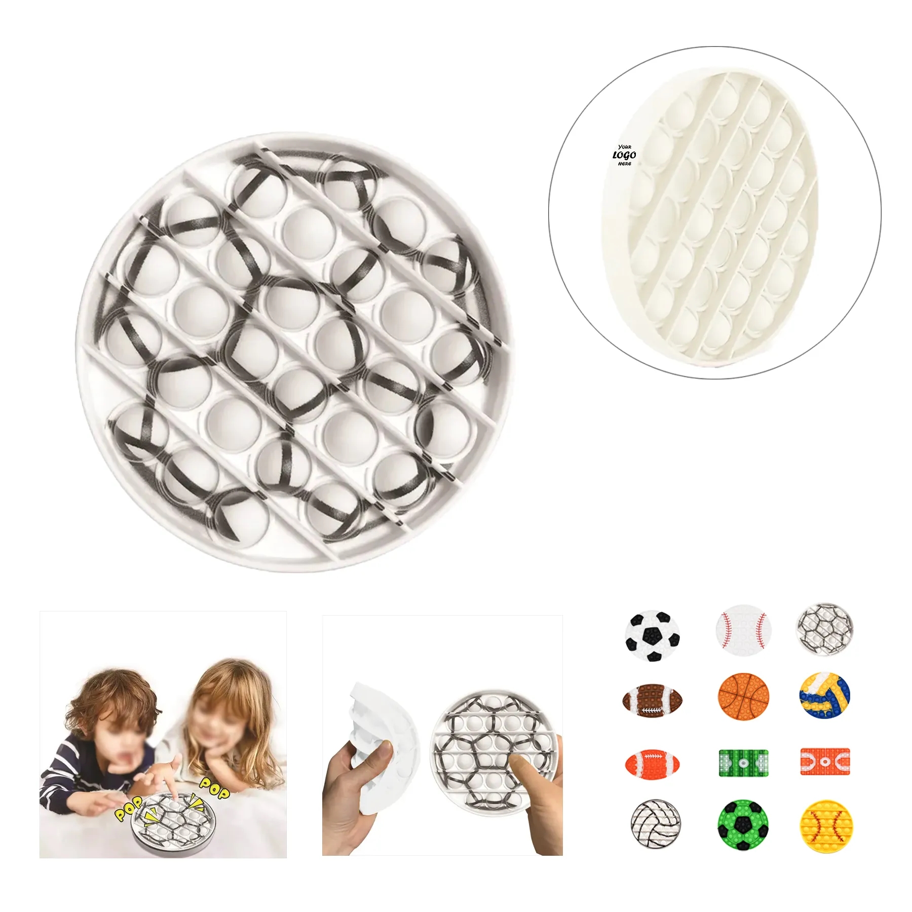 Full Color Soccer Pop Fidget Toy With Round Surface