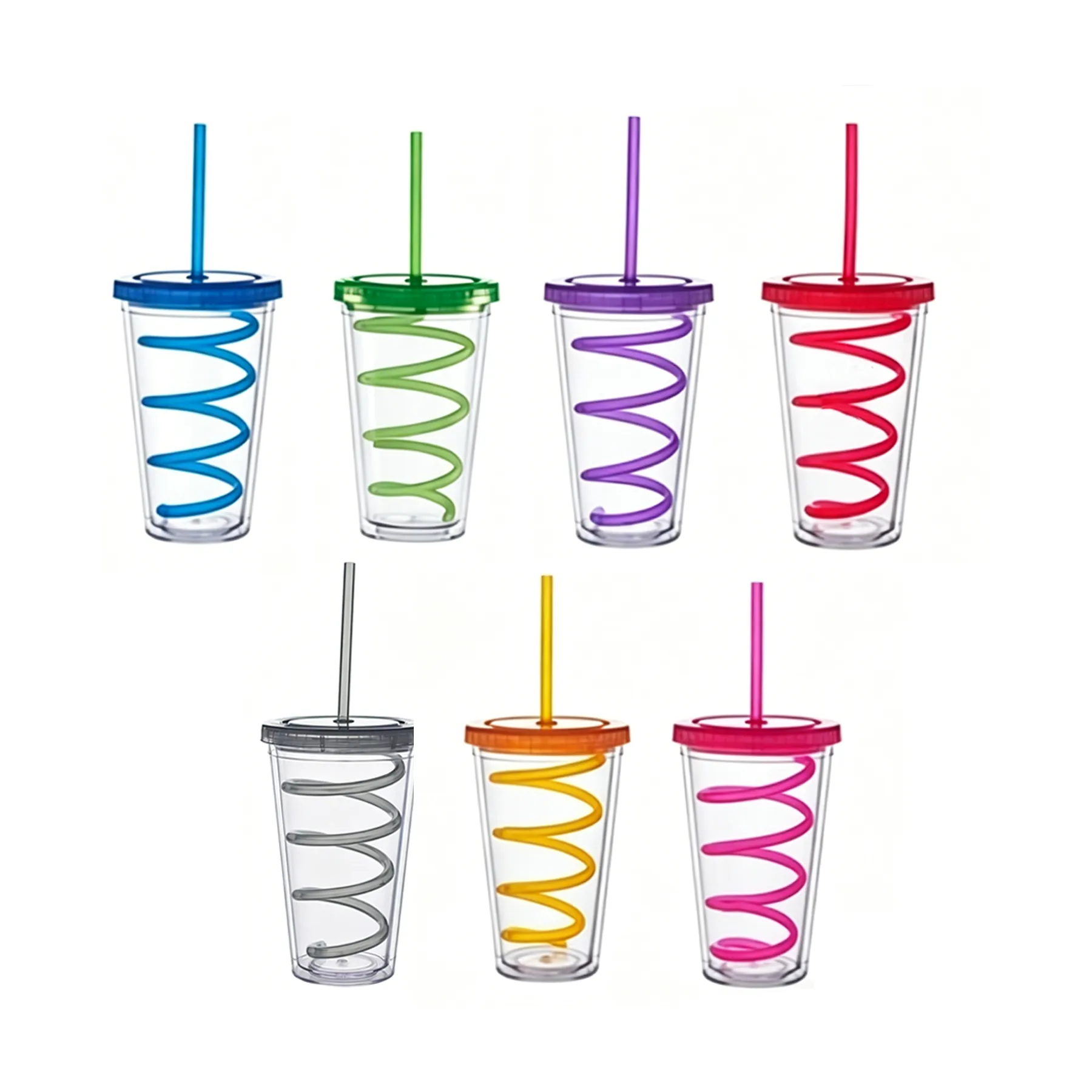 16 Oz Double Walled Carnival Tumbler With Curly Straw And Li - Image 3