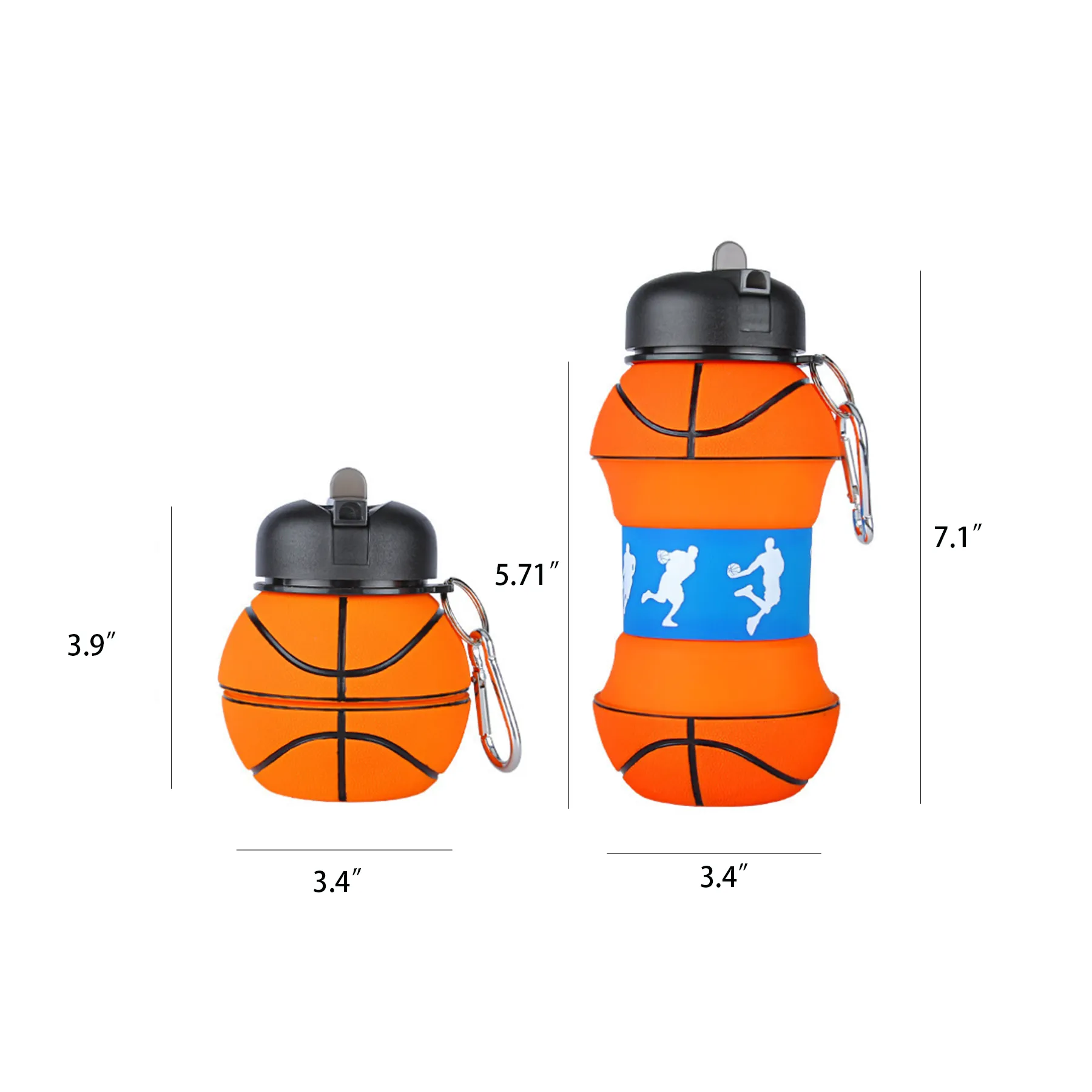 Collapsible Silicone Sports Ball Bottle With Carabiner - Image 2
