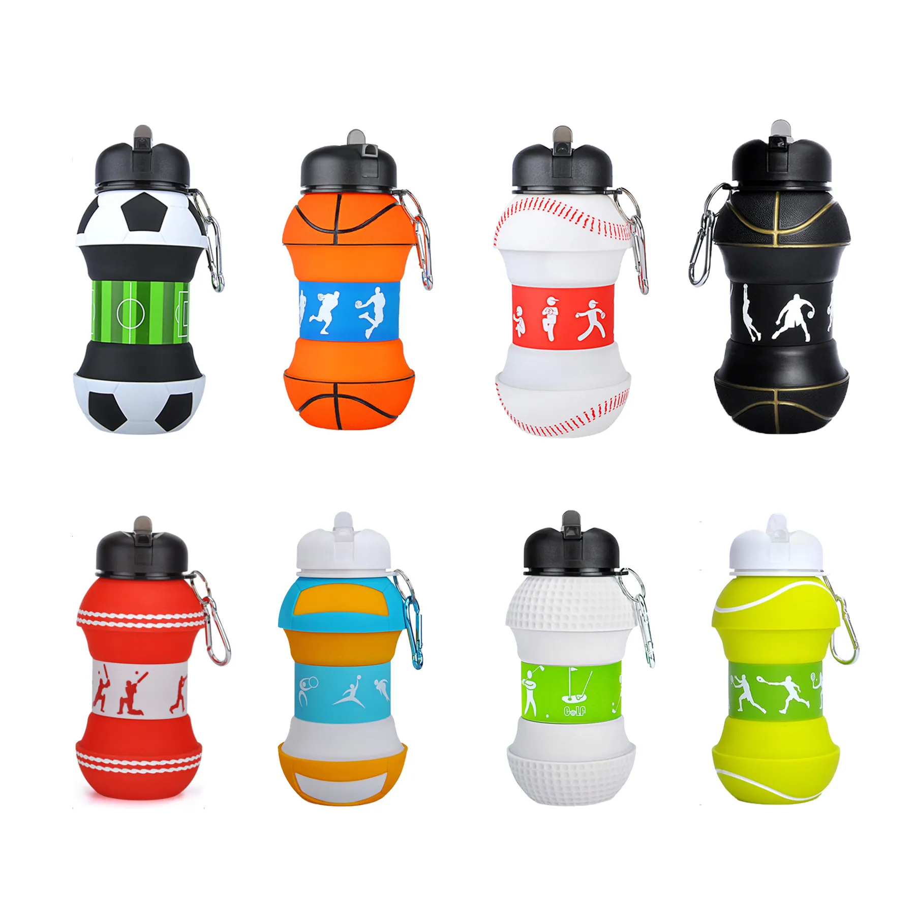 Collapsible Silicone Sports Ball Bottle With Carabiner - Image 3