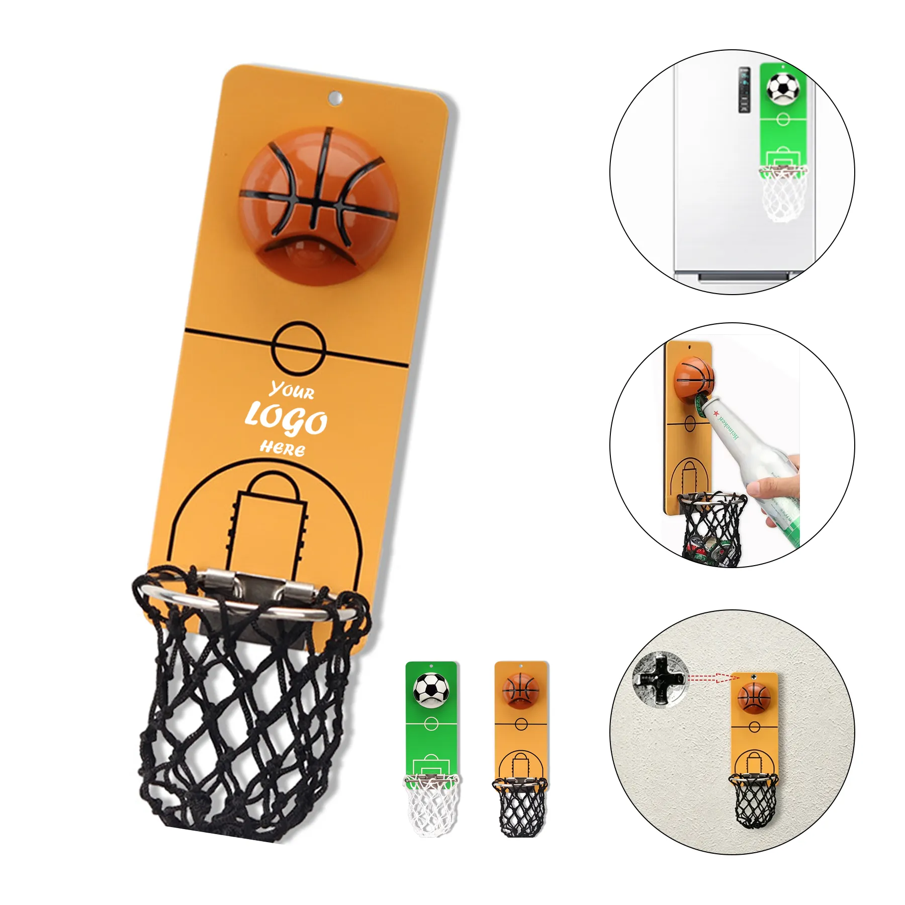 Sports Bottle Opener Fridge Magnet With Cap Catcher