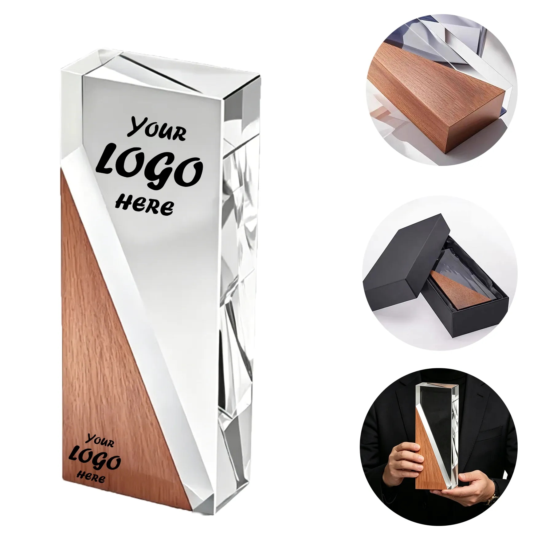 Engraved Wood Crystal Award For Employee Recognition