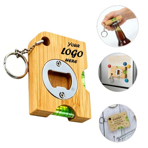 Square Magnetic Wood Bottle Opener W/ Level