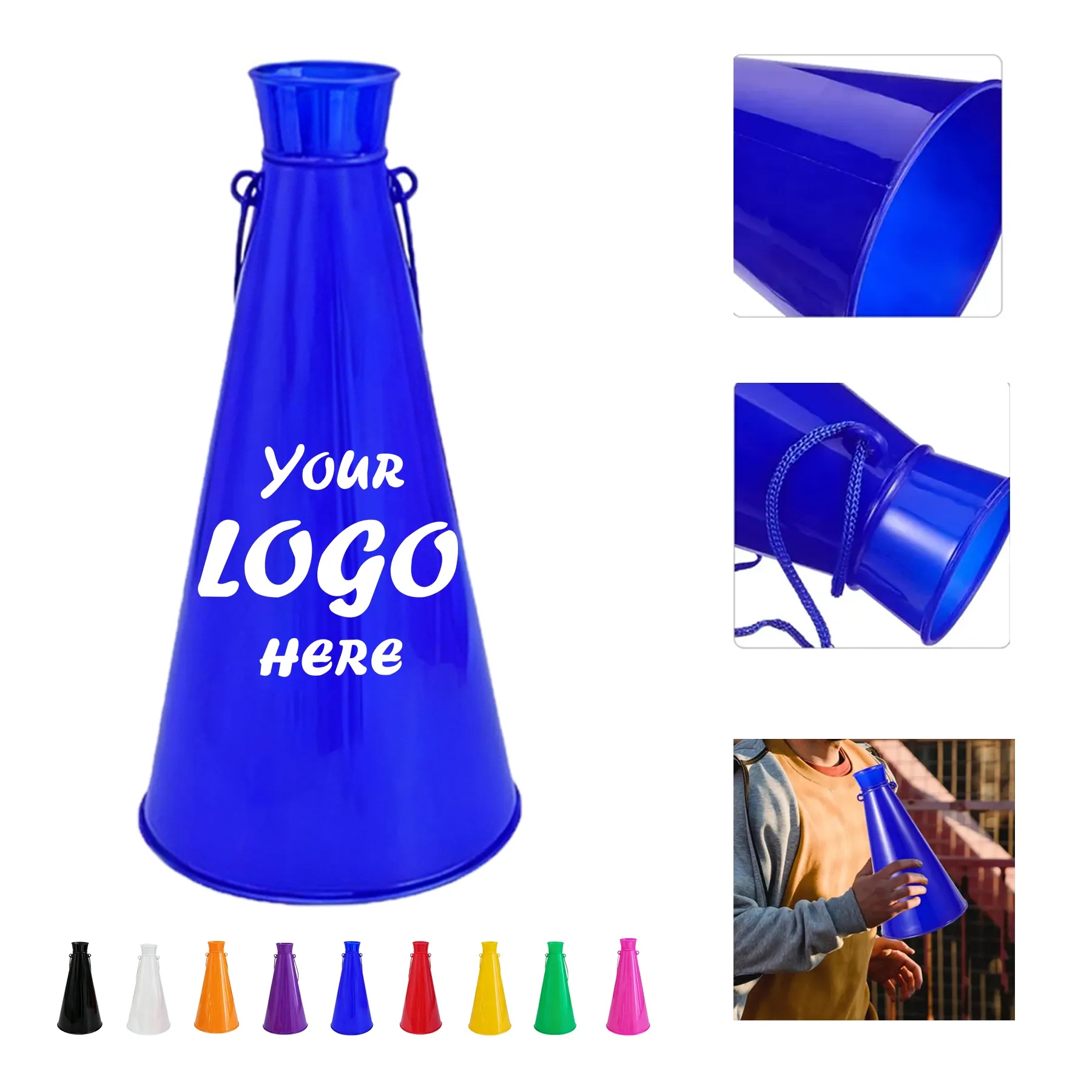 Wrist Strap Plastic Cheer Horn Megaphone W/ Popcorn Cap
