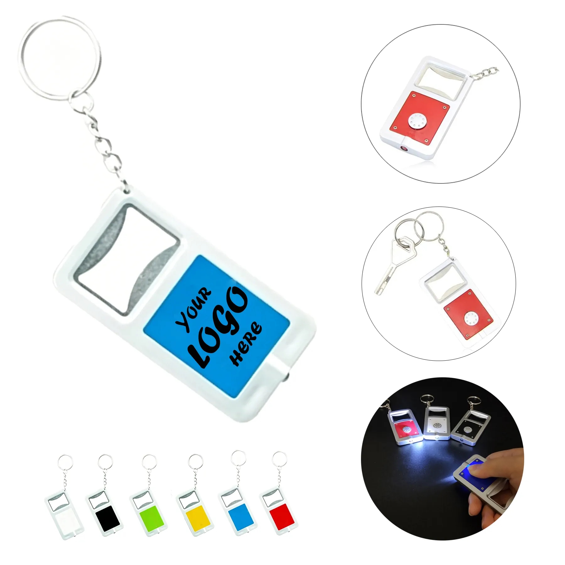 LED Bottle Opener Keychain With Rectangle Logo Panel