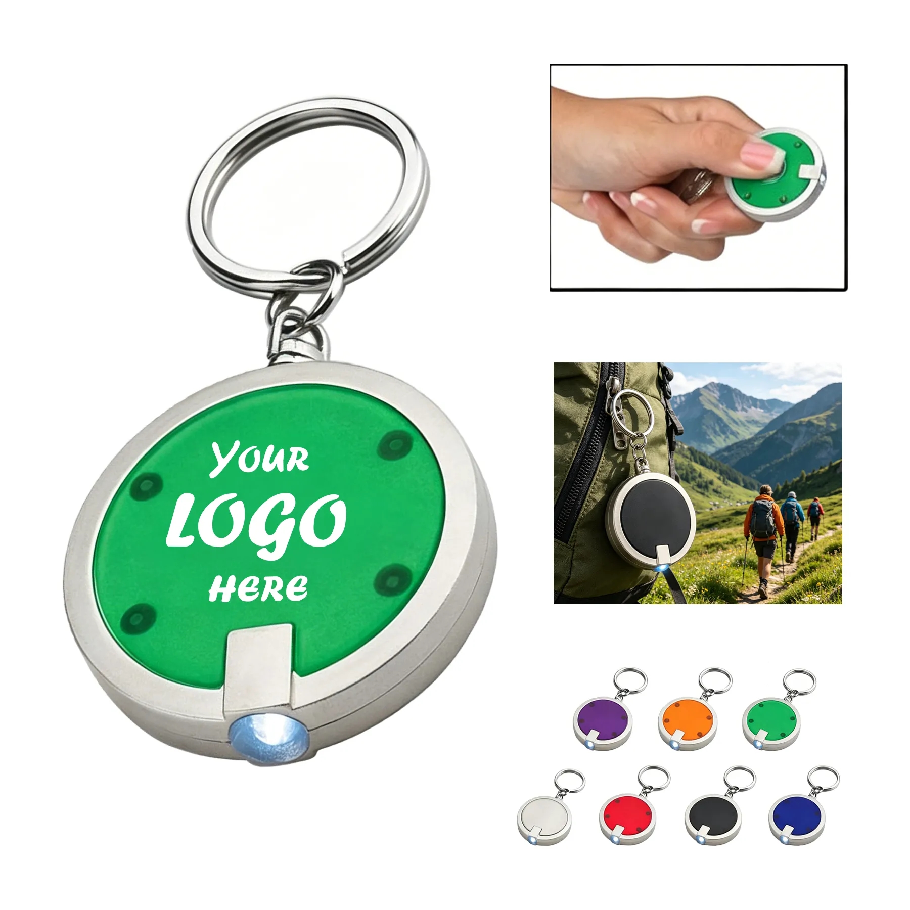 Round LED Keychain Light With Silver Trim For Events