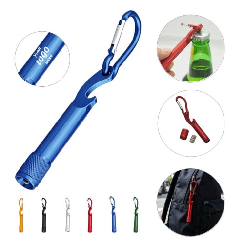 Mini Metal Flashlight Keychain With Carabiner Opener