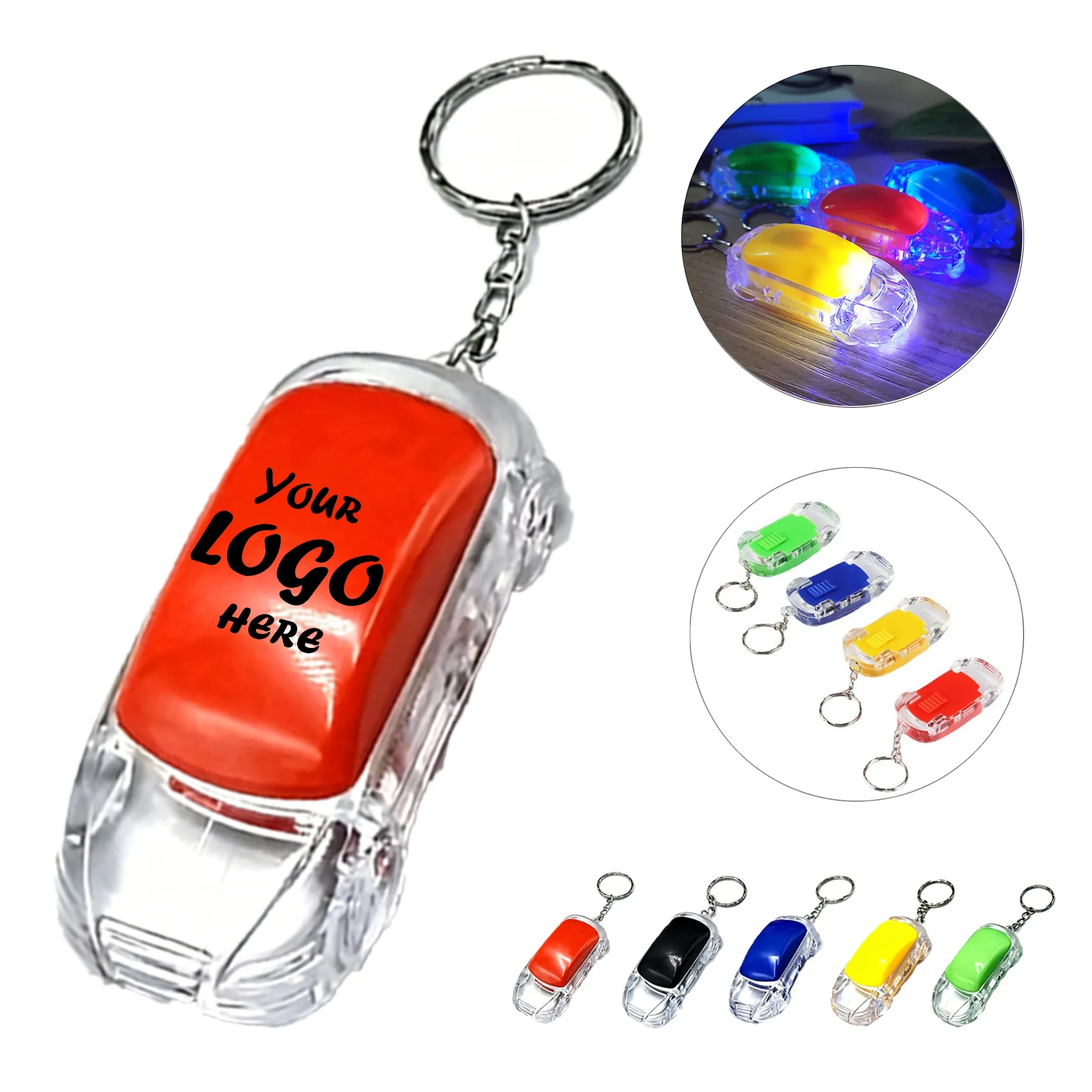 Flashing Car Keychain Light With Split Ring Chain