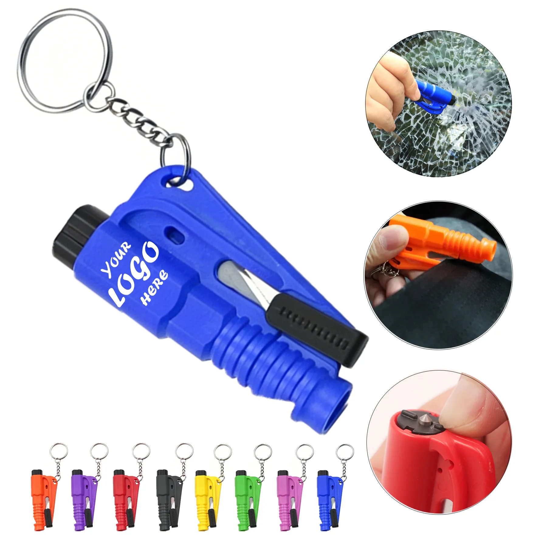 Mini Safety Hammer Keychain With Seat Belt Cutter Tool