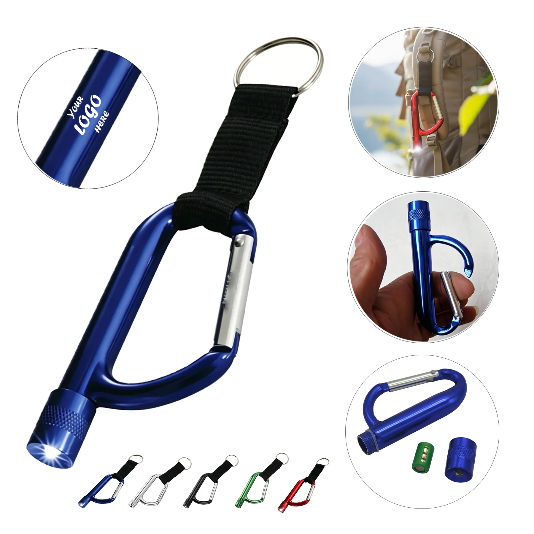 Aluminum LED Carabiner Flashlight With Nylon Strap