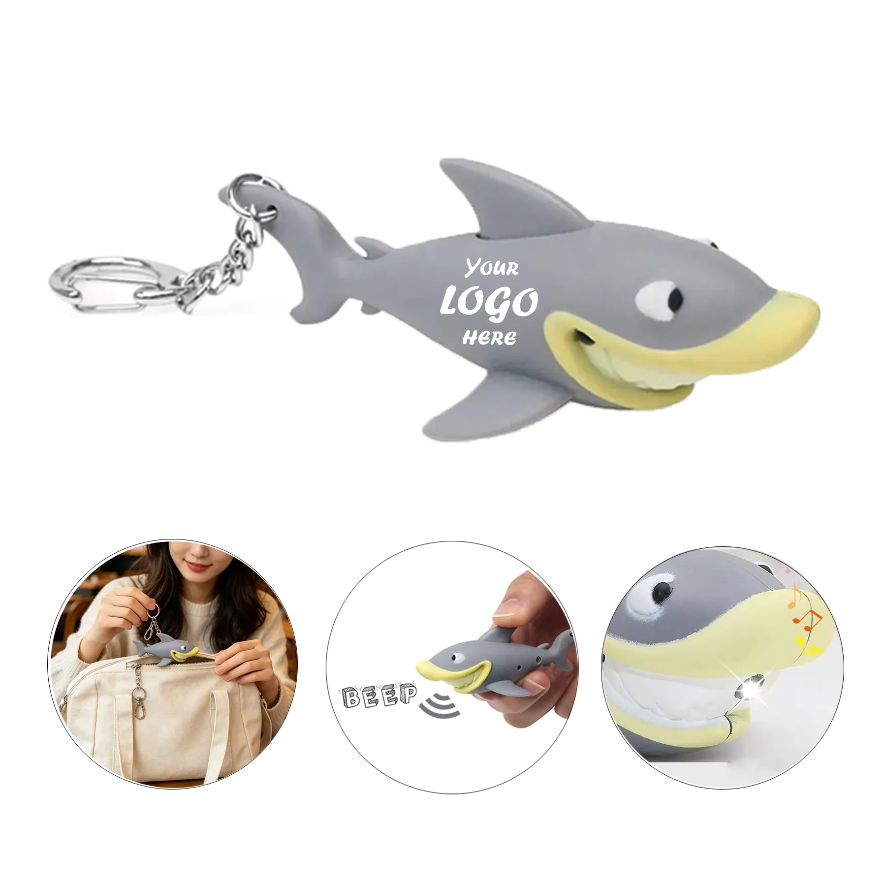 Shark LED Sound Keychain With Snap Hook Ring For Events
