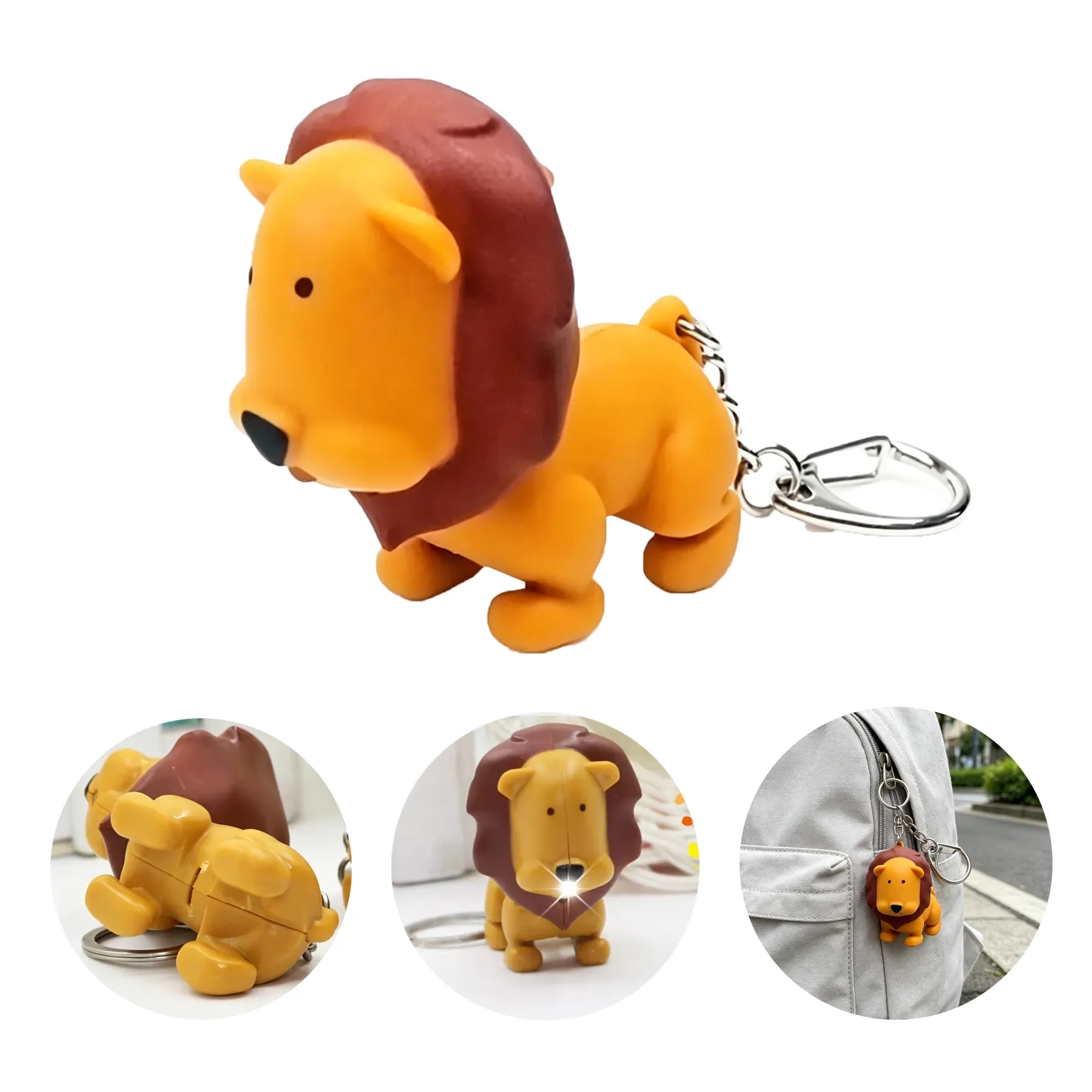 Lion LED Sound Keychain With Snap Hook For Zoo Events