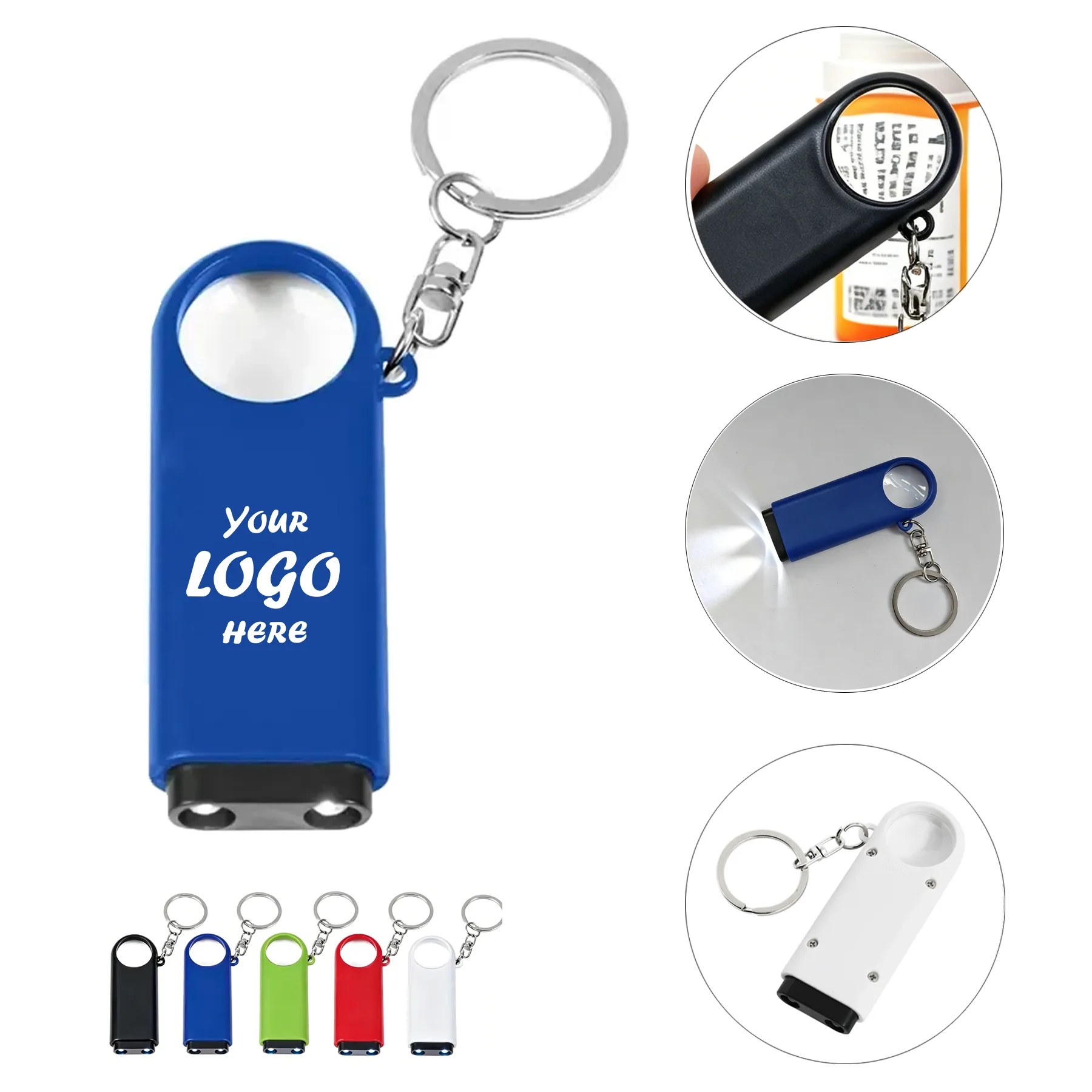 LED Magnifier Keyring Flashlight With Two White Lights