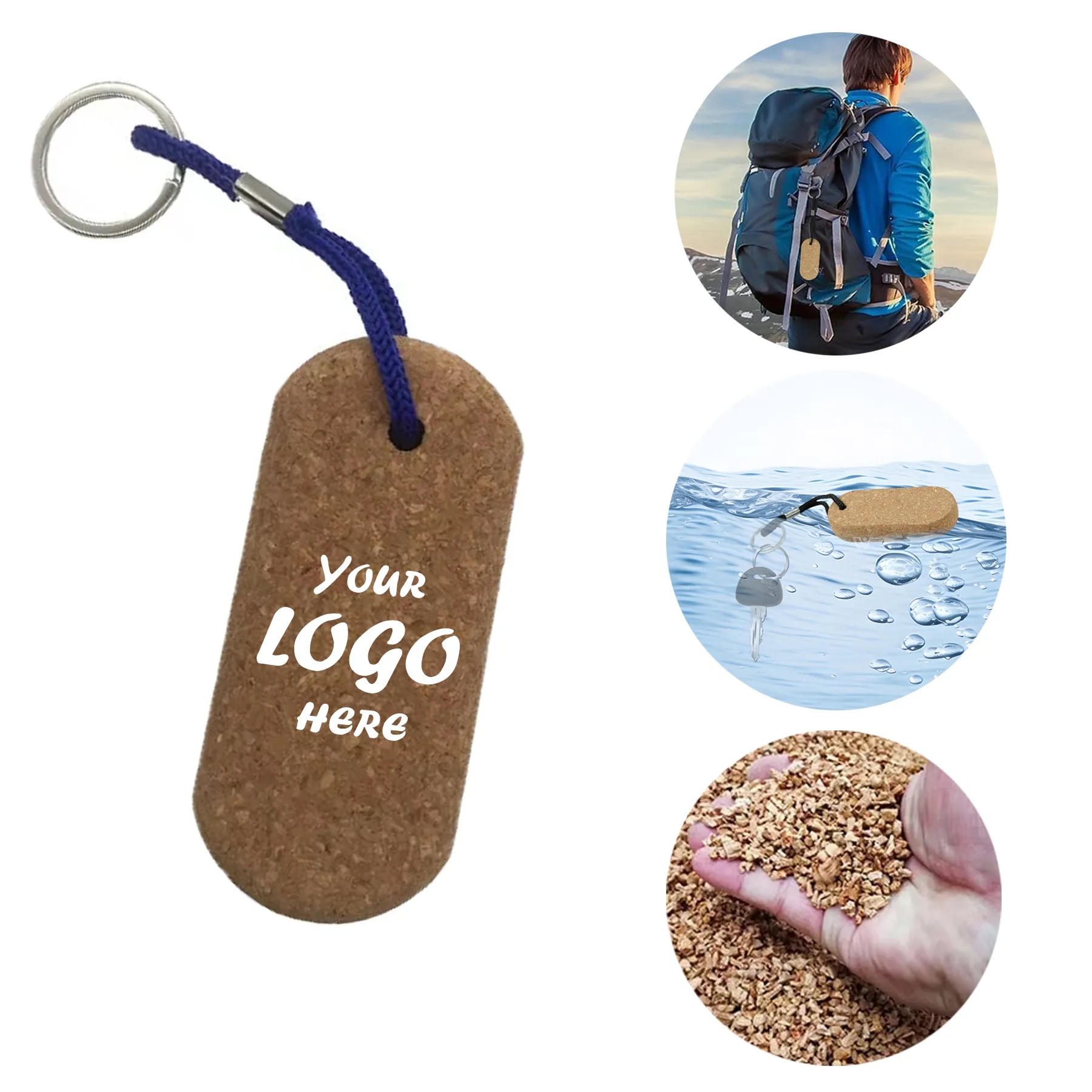 Oval Cork Floating Keychain With Laser Engraved Logo
