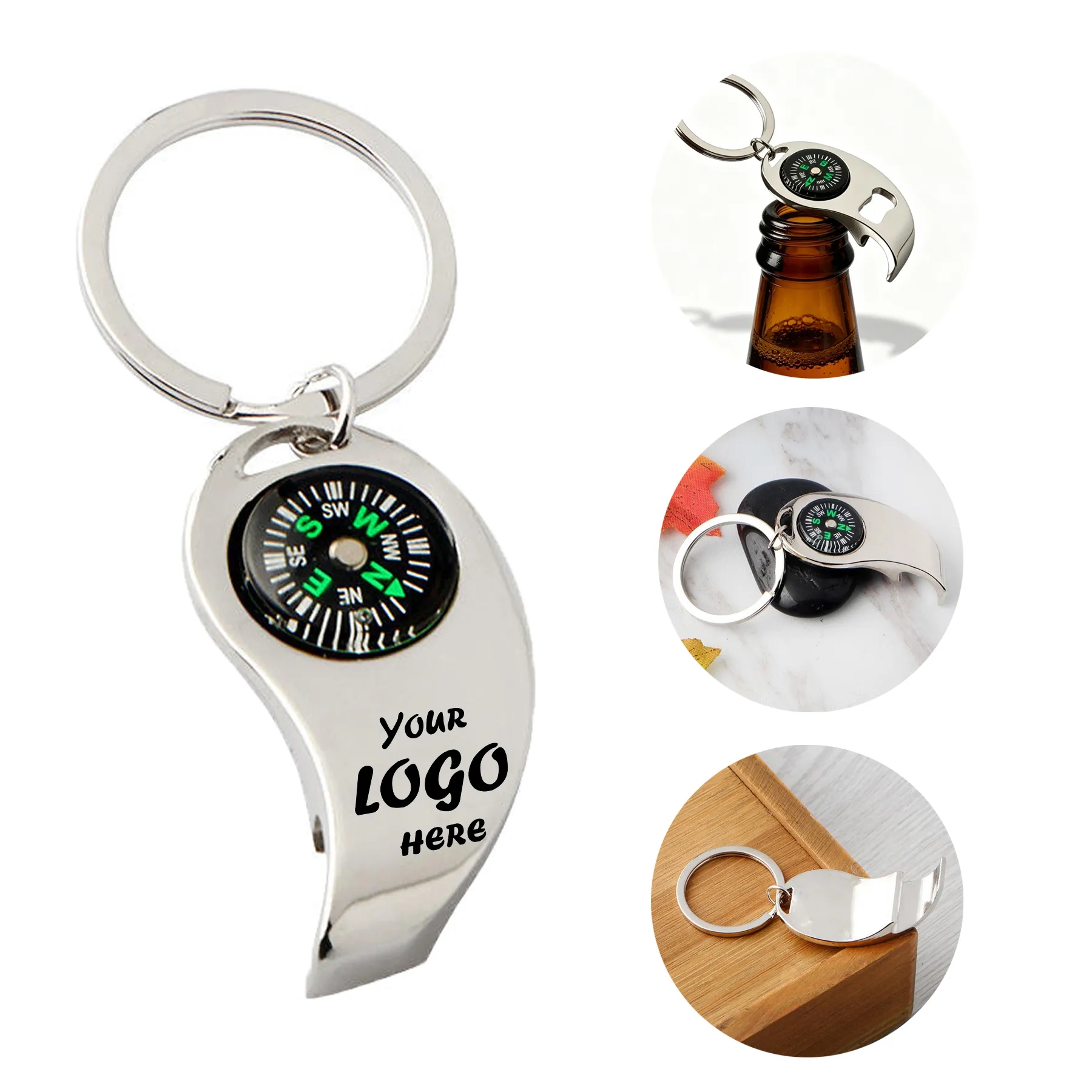 Metal Compass Bottle Opener Keychain For Outdoor Use