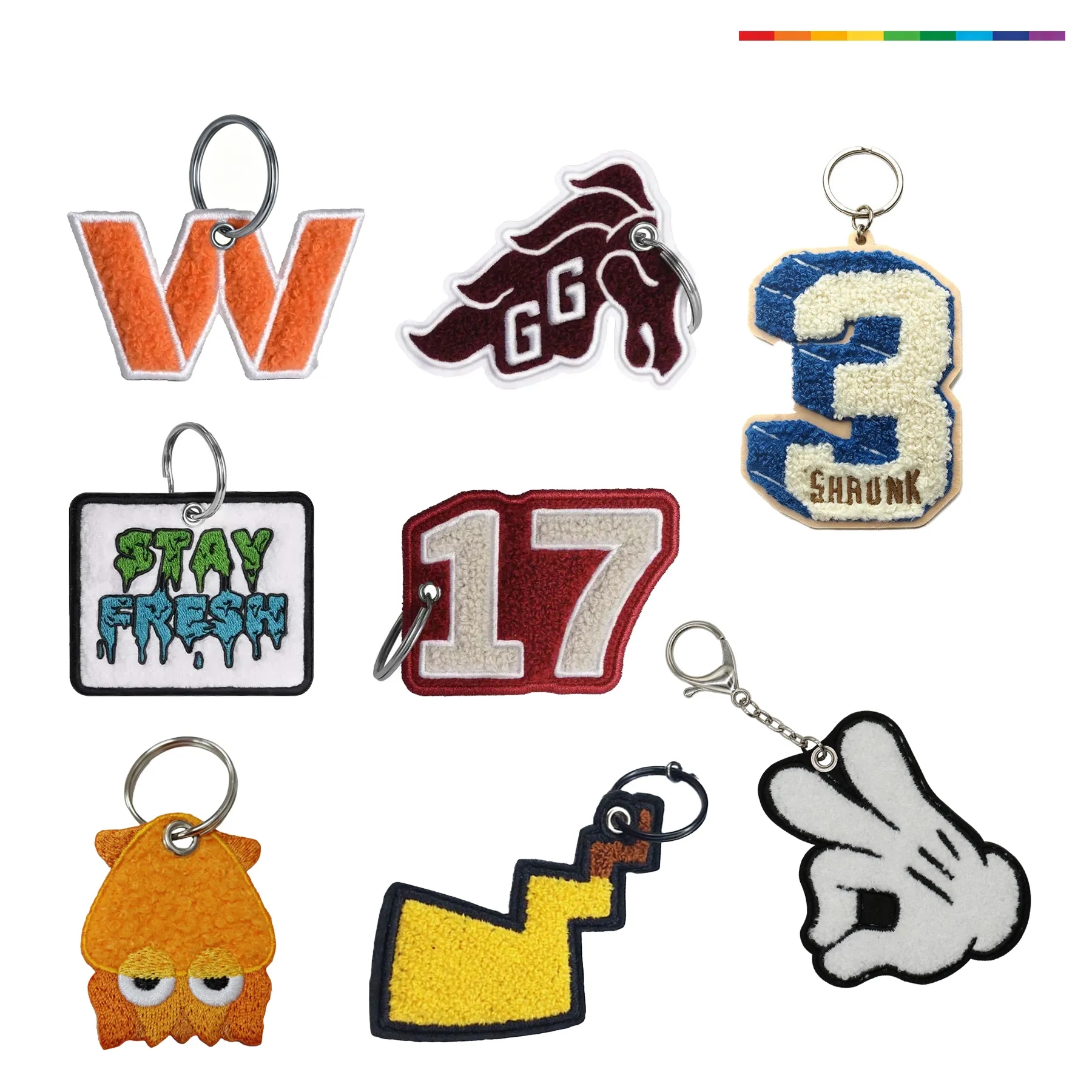 Soft Chenille Custom Keychain Patch With Metal Ring - Image 3