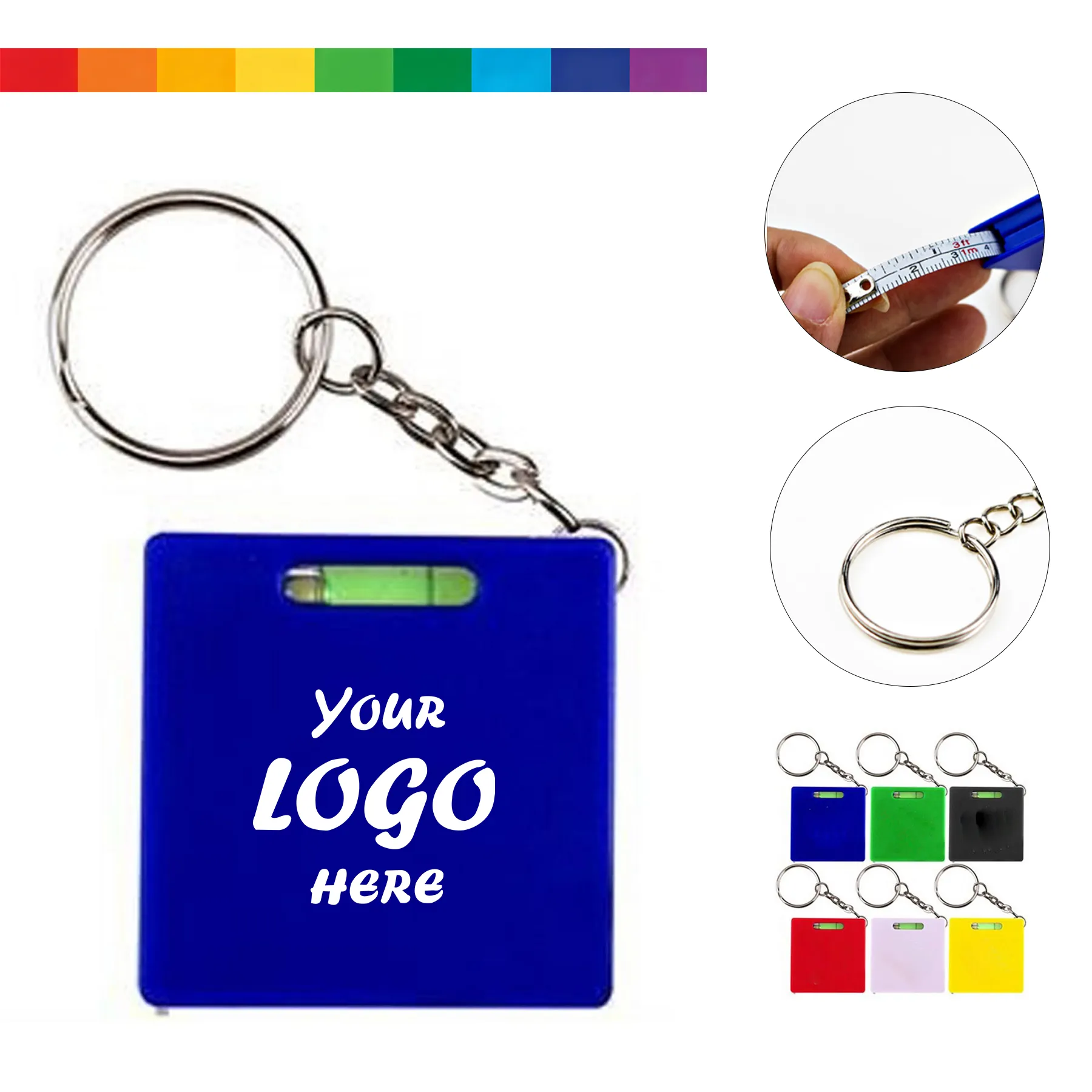 Square Tape Measure Level Keychain With Logo Imprint