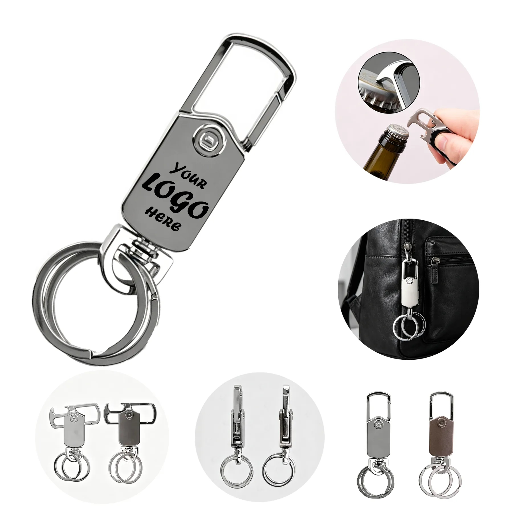 2 Rings Fingertip Spinner Silver Metal Bottle Opener Keychai