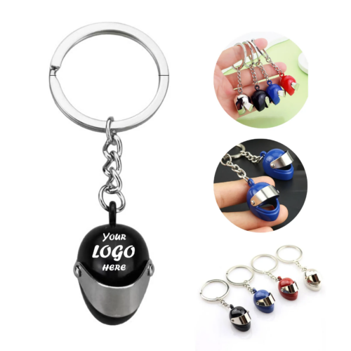 Zinc Alloy Helmet Keychain With Engraved Logo Area