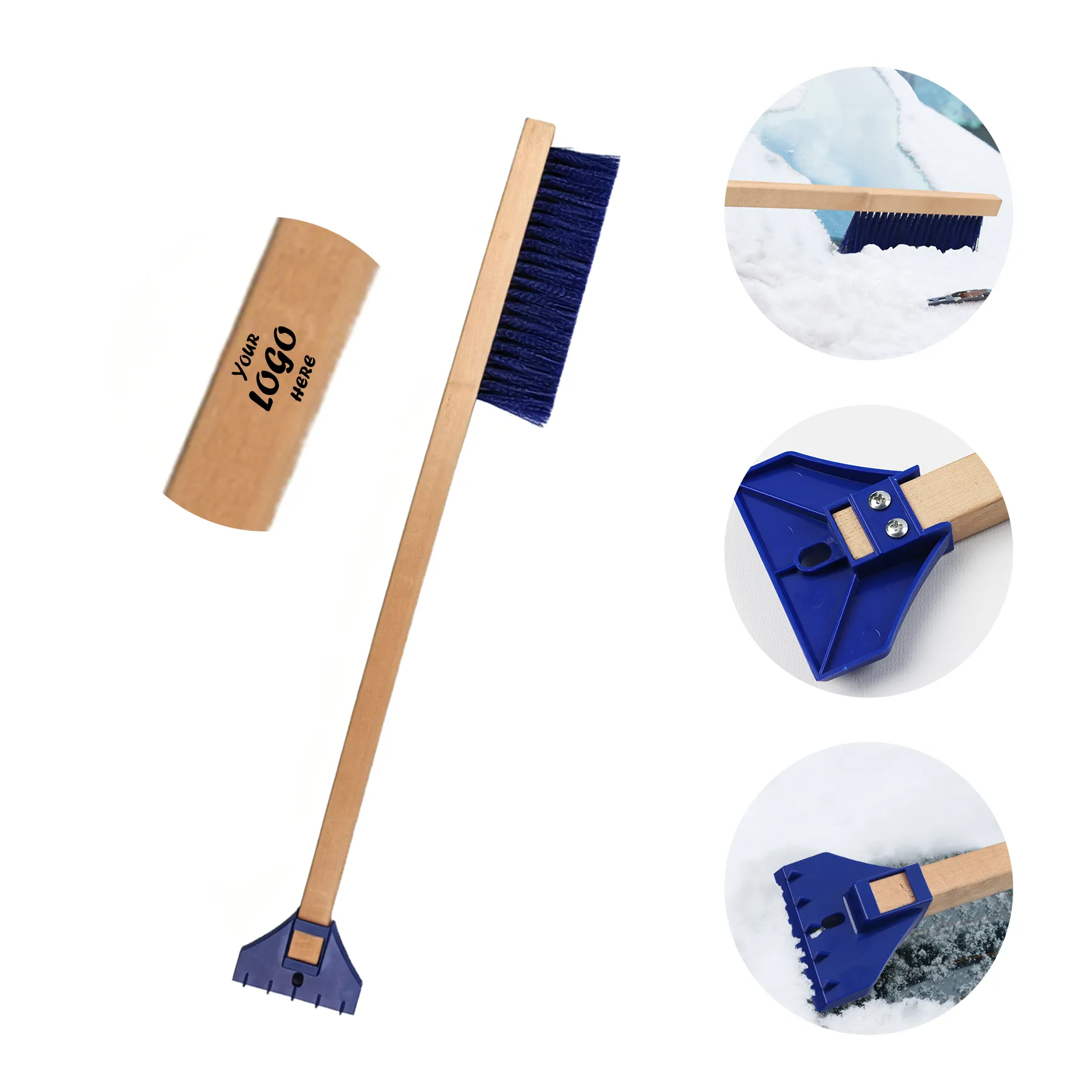 Long Wood Handle Ice Scraper Brush For Winter Cars