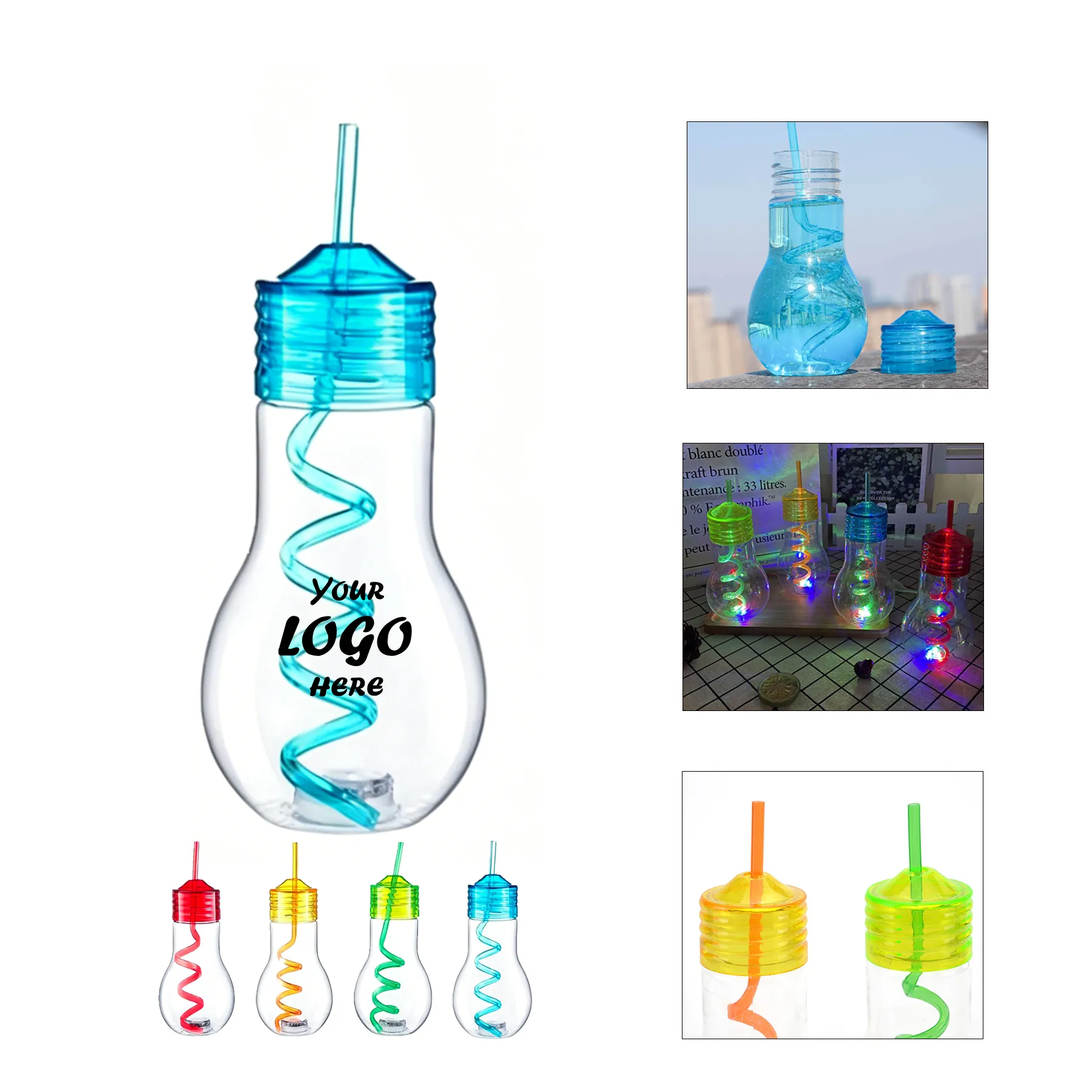 20oz Light Bulb Cup With LED Bottom And Twisty Straw Lid
