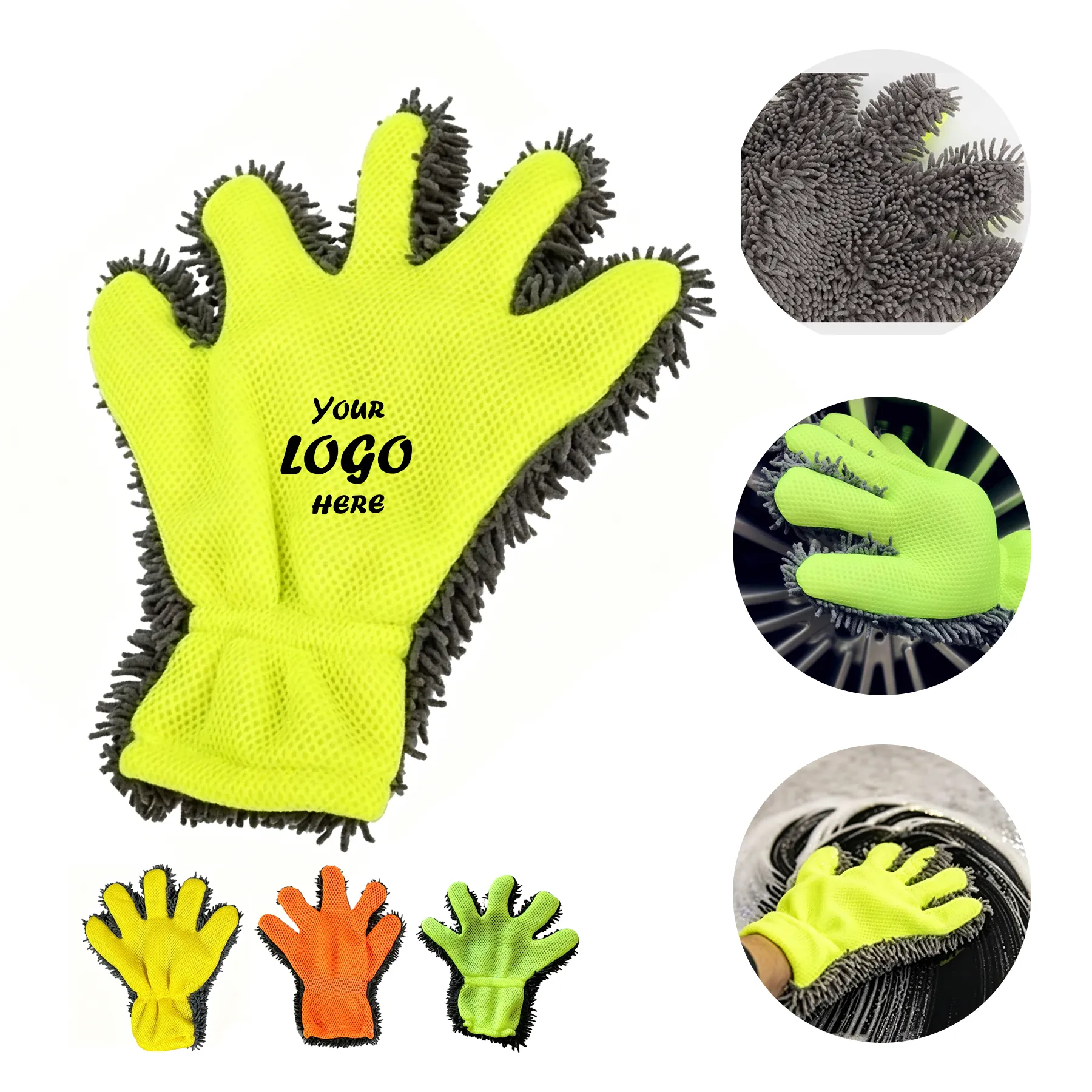 Double Sided Microfiber Car Wash Glove With Fingers