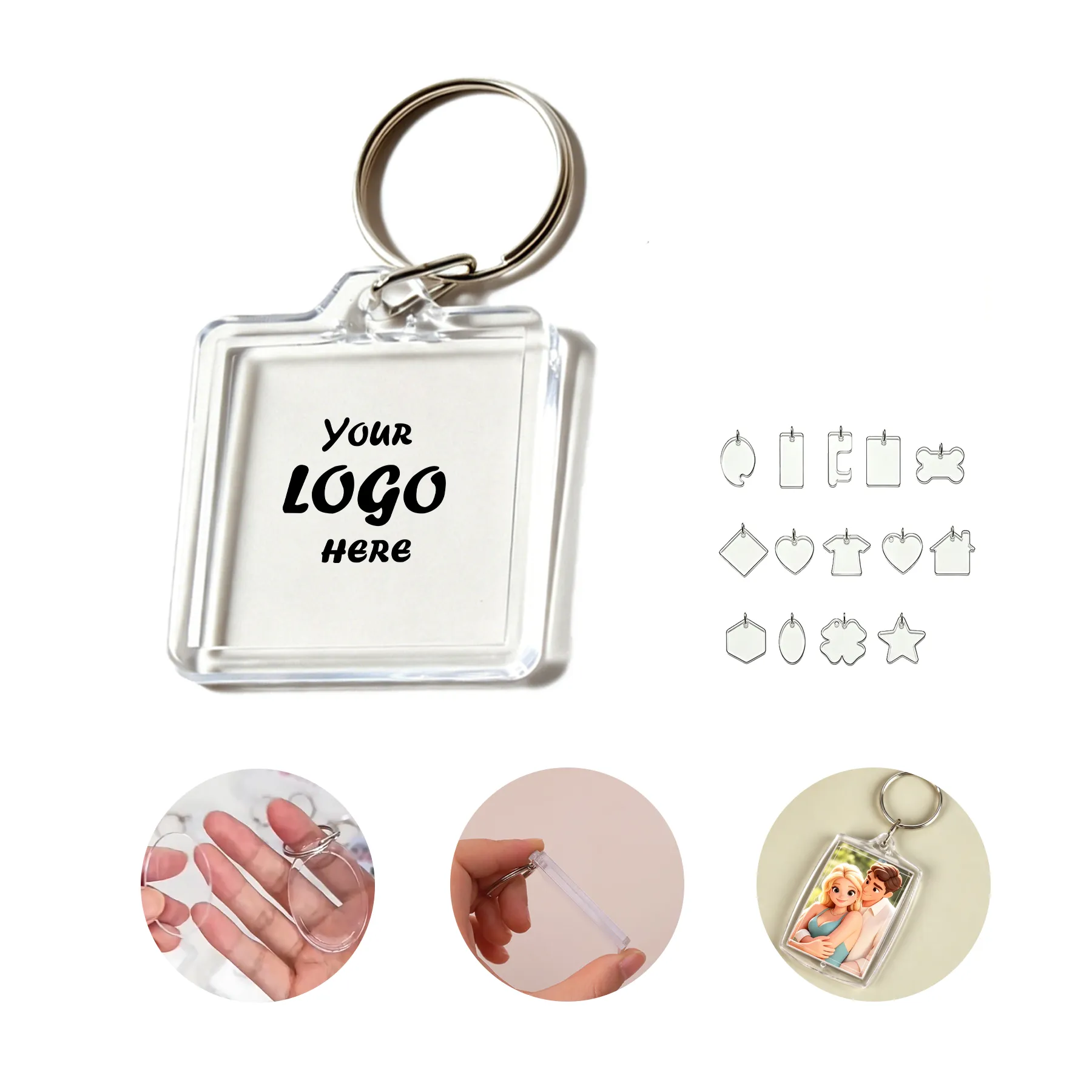 1.4IN Full Color Square Acrylic Key Tag With Metal Split Rin