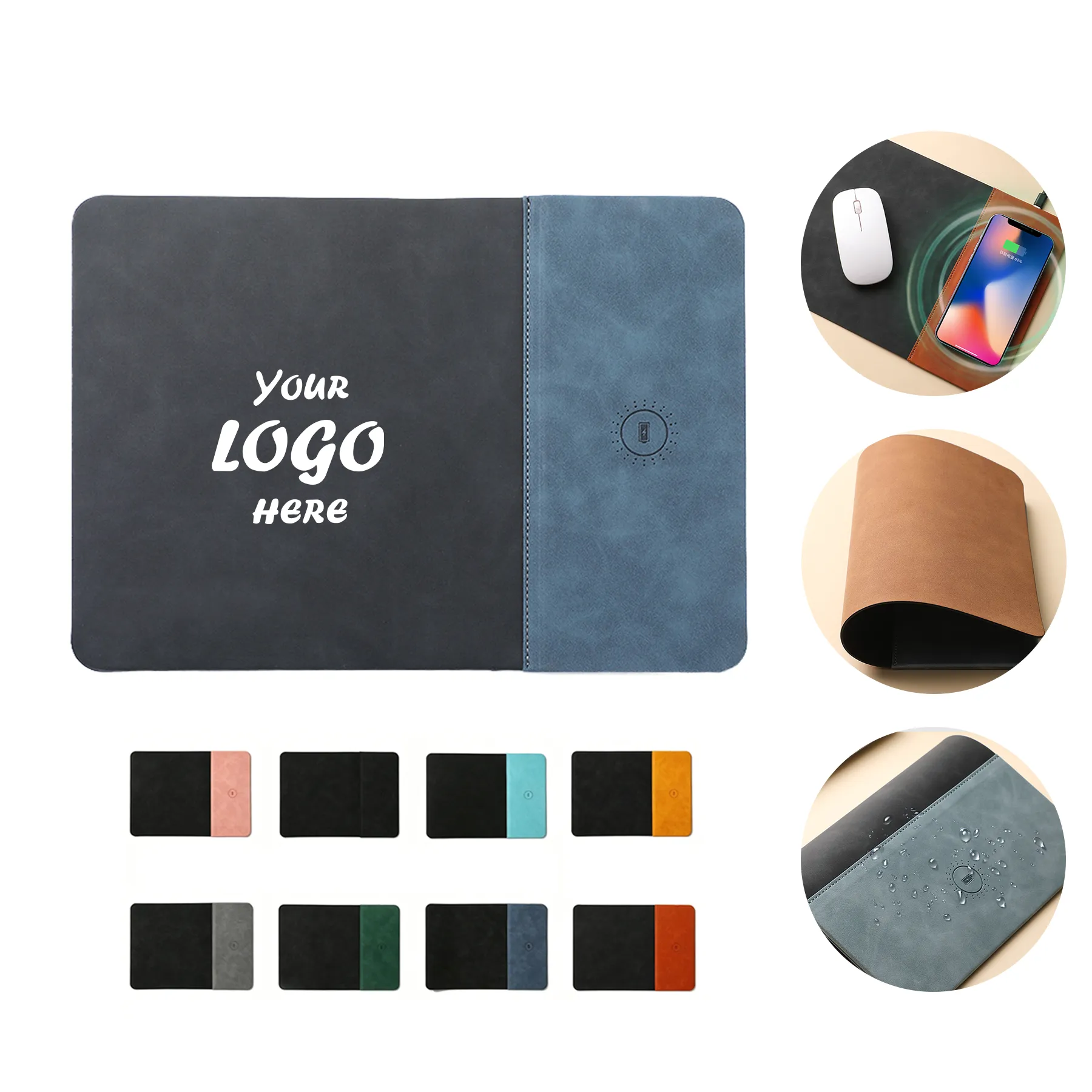 15W Wireless Charging PU Leather Anti Slip Mouse Pad