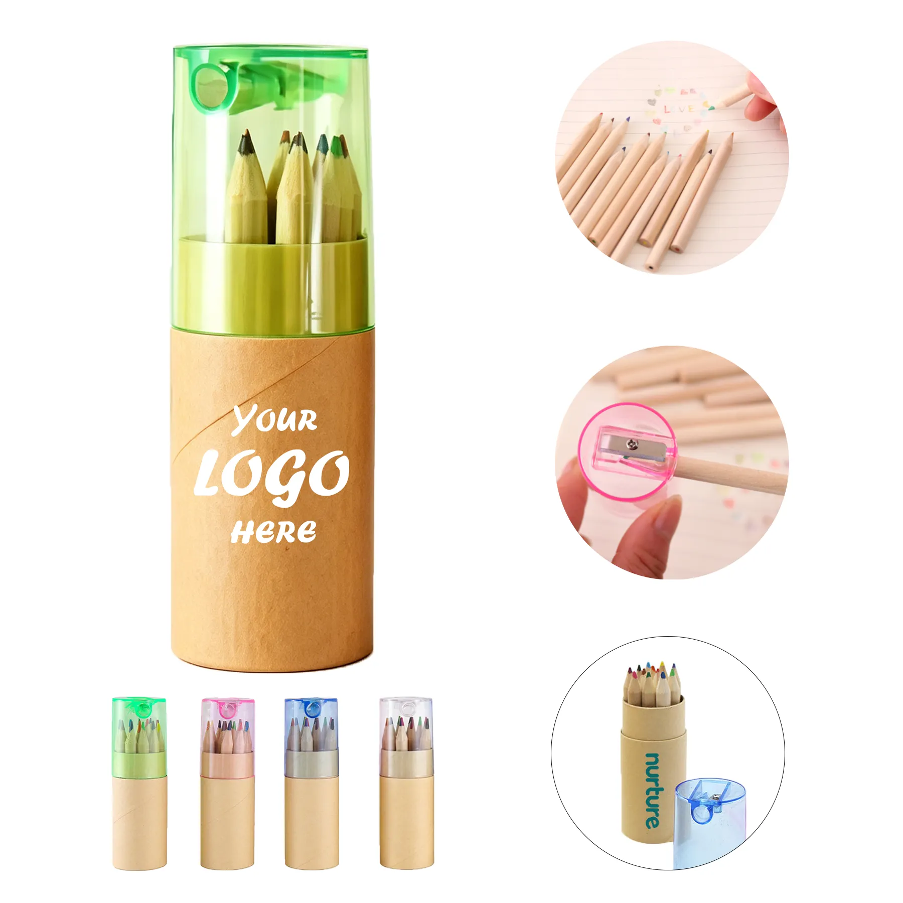 12 Piece Colored Pencil Set In Tube With Sharpener