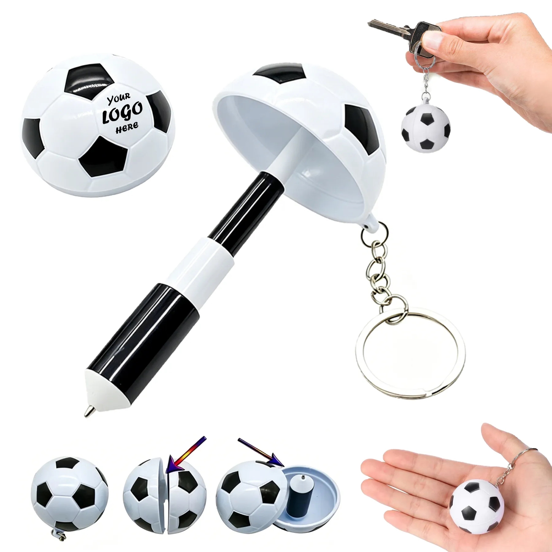 Custom Soccer Ball Pen Keychain With Lanyard Clip For Bags
