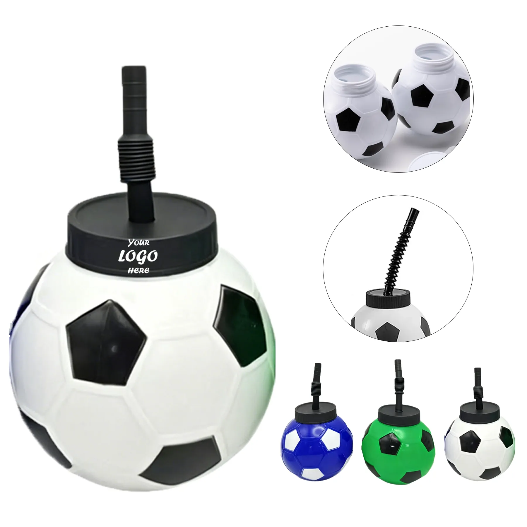 Soccer Ball Sipper Cup With Lid And Reusable Straw