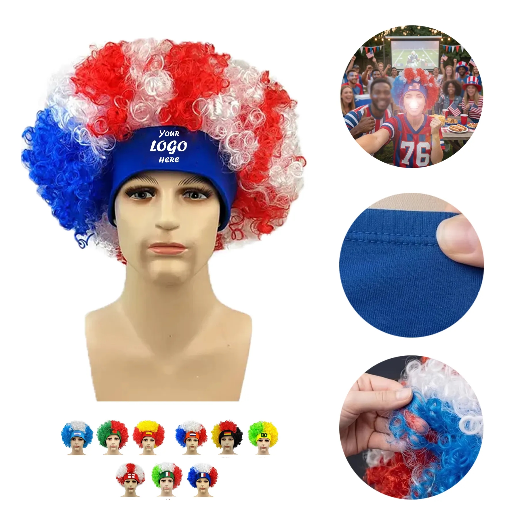 National Color Afro Wig For Soccer Fan Cheering