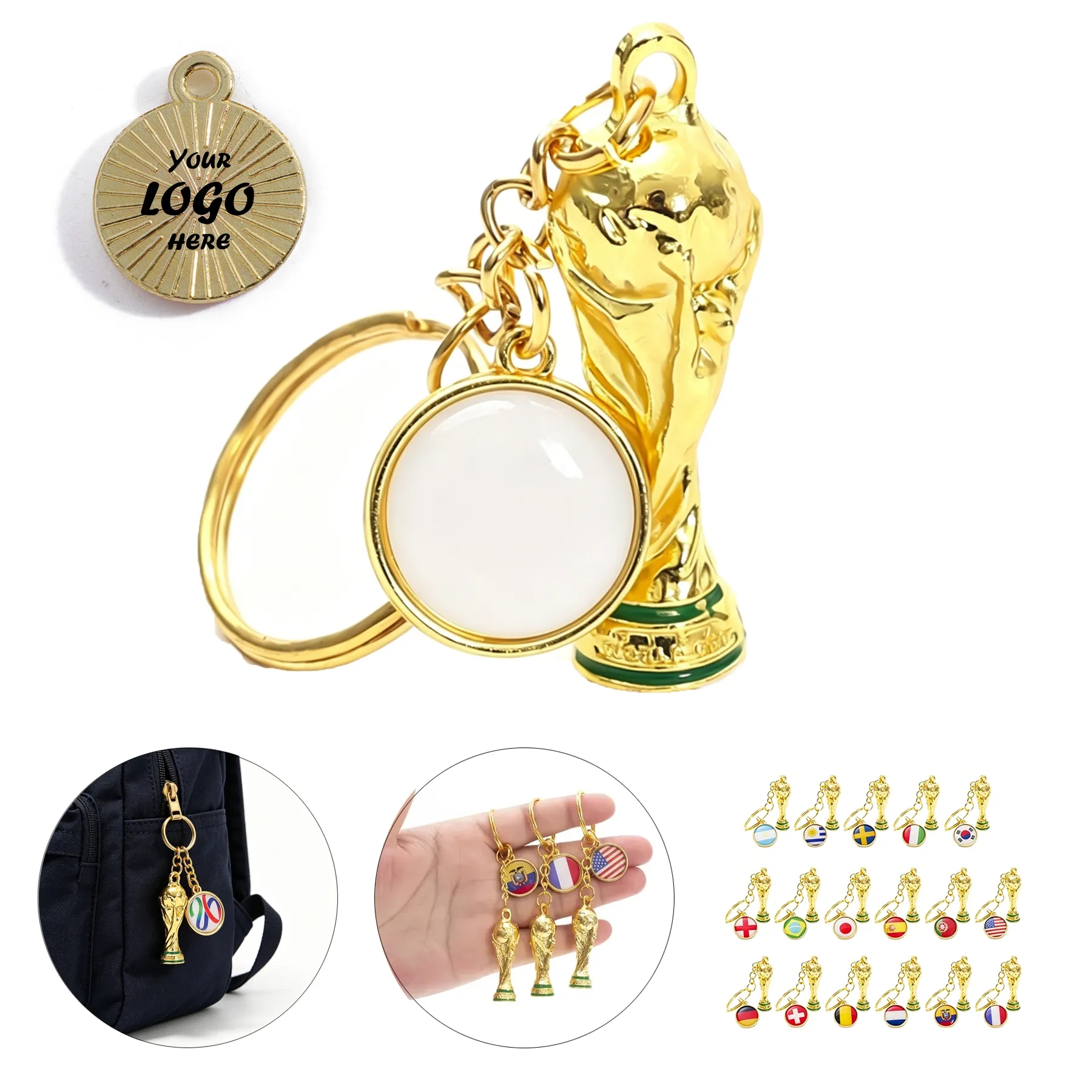 Metal Soccer Trophy Keychain With Custom Flag Print
