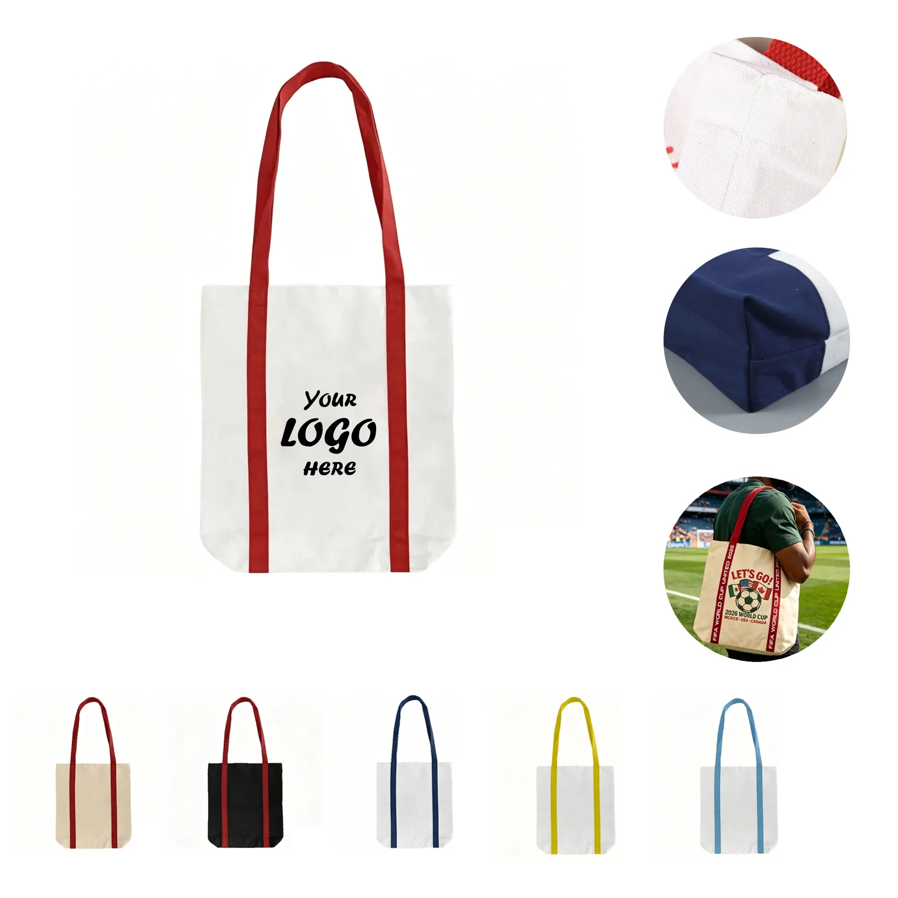 Canvas Soccer Fan Tote Bag With Comfortable Shoulder Strap